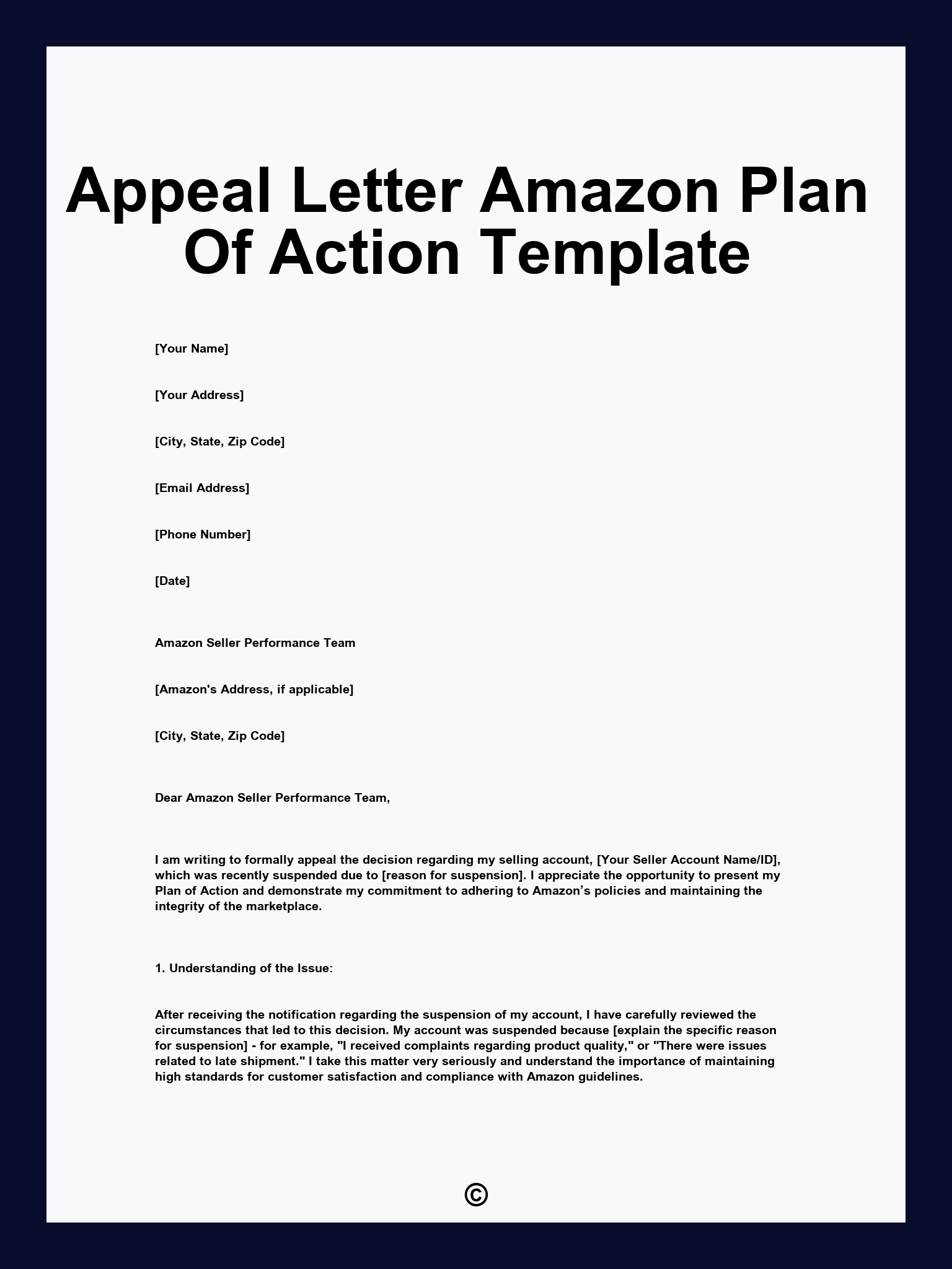 Appeal Letter Amazon Plan Of Action Template