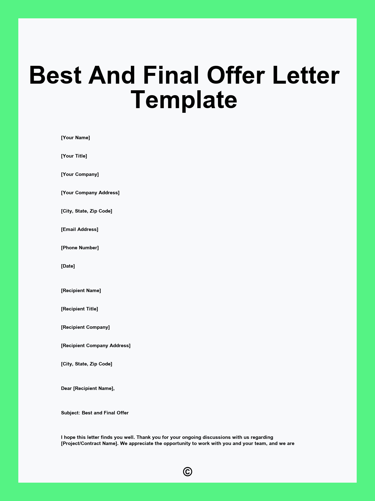 Best And Final Offer Letter Template