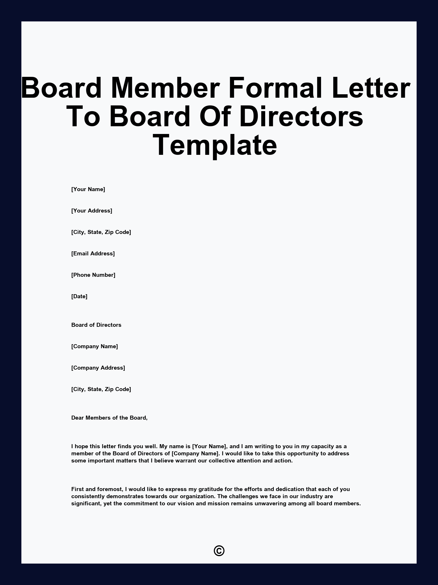 Board Member Formal Letter To Board Of Directors Template