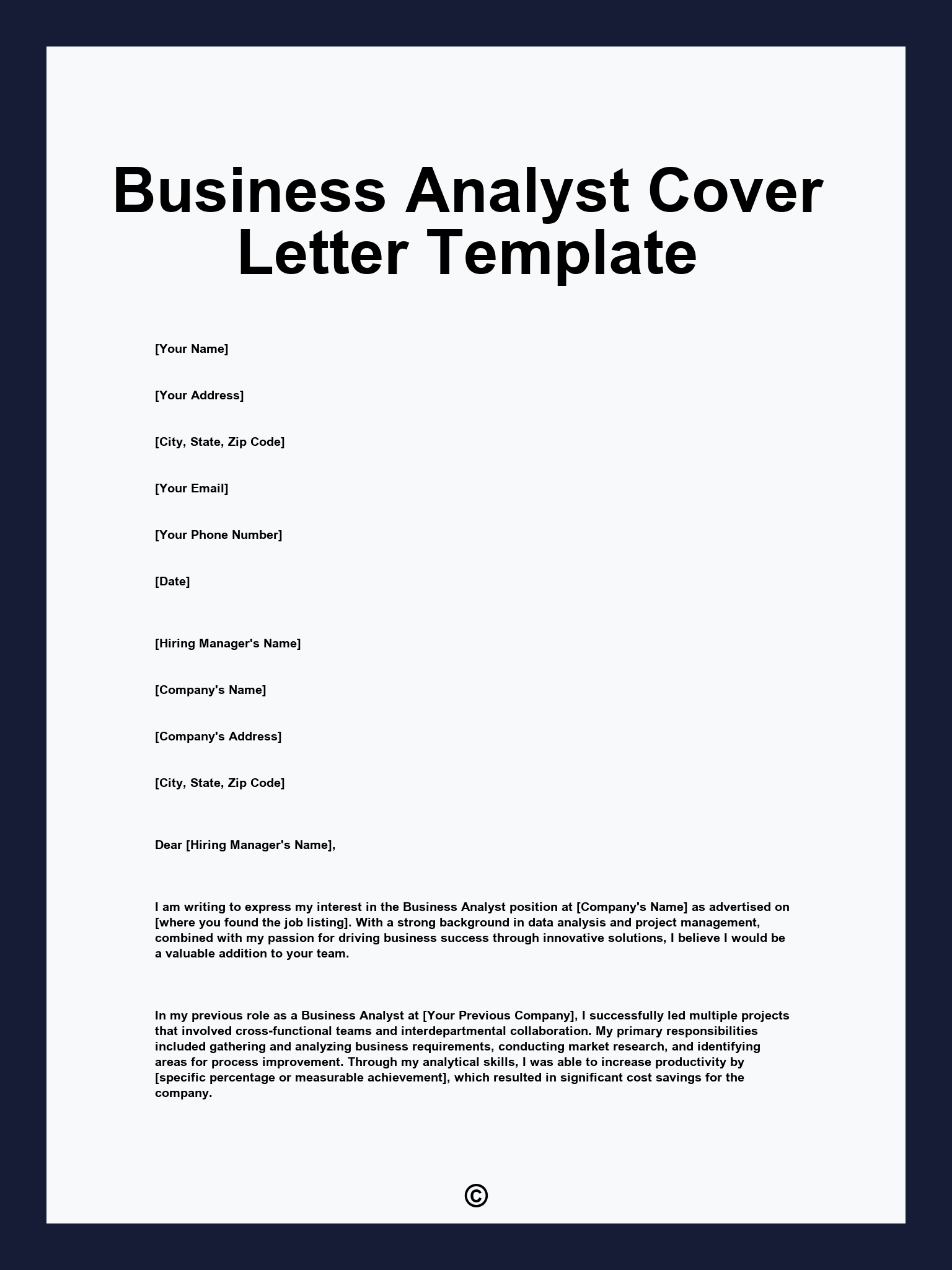 Business Analyst Cover Letter Template