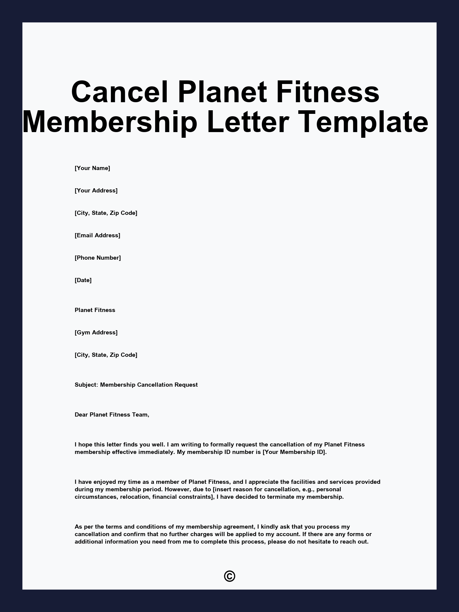 Cancel Planet Fitness Membership Letter Template