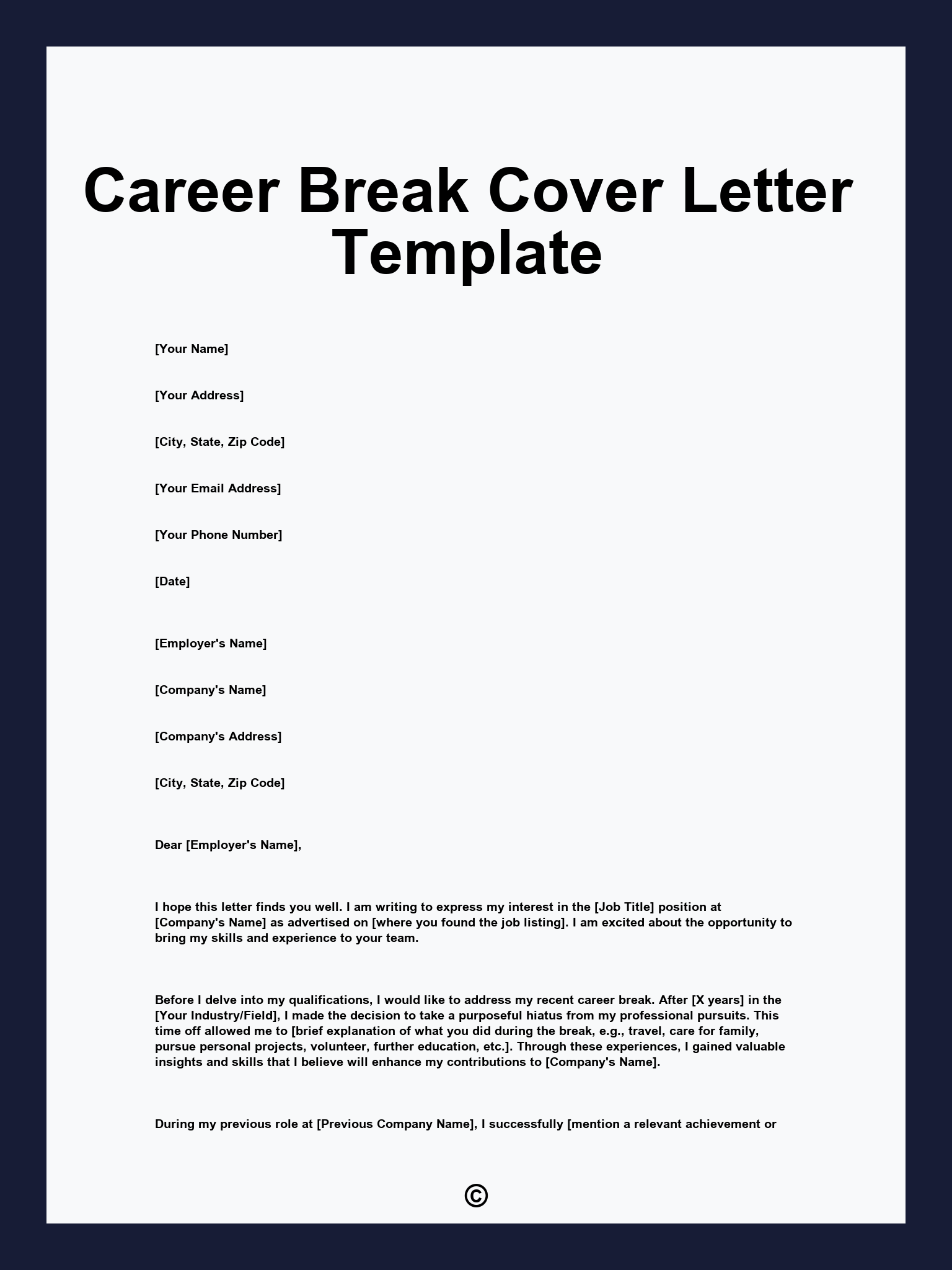 Career Break Cover Letter Template