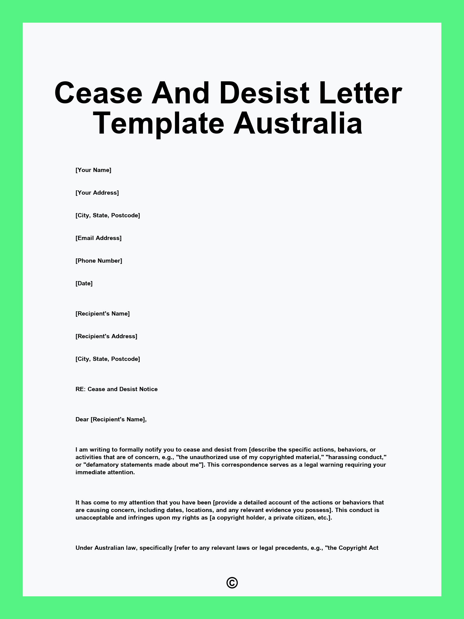 Cease And Desist Letter Template Australia