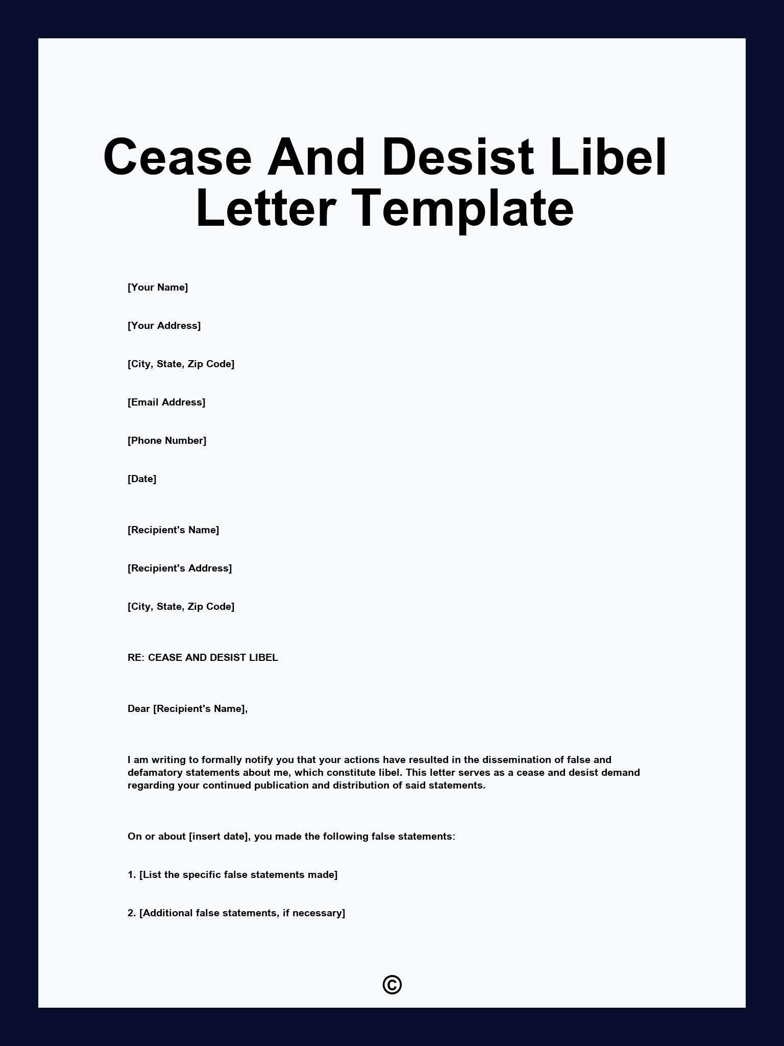 Cease And Desist Libel Letter Template