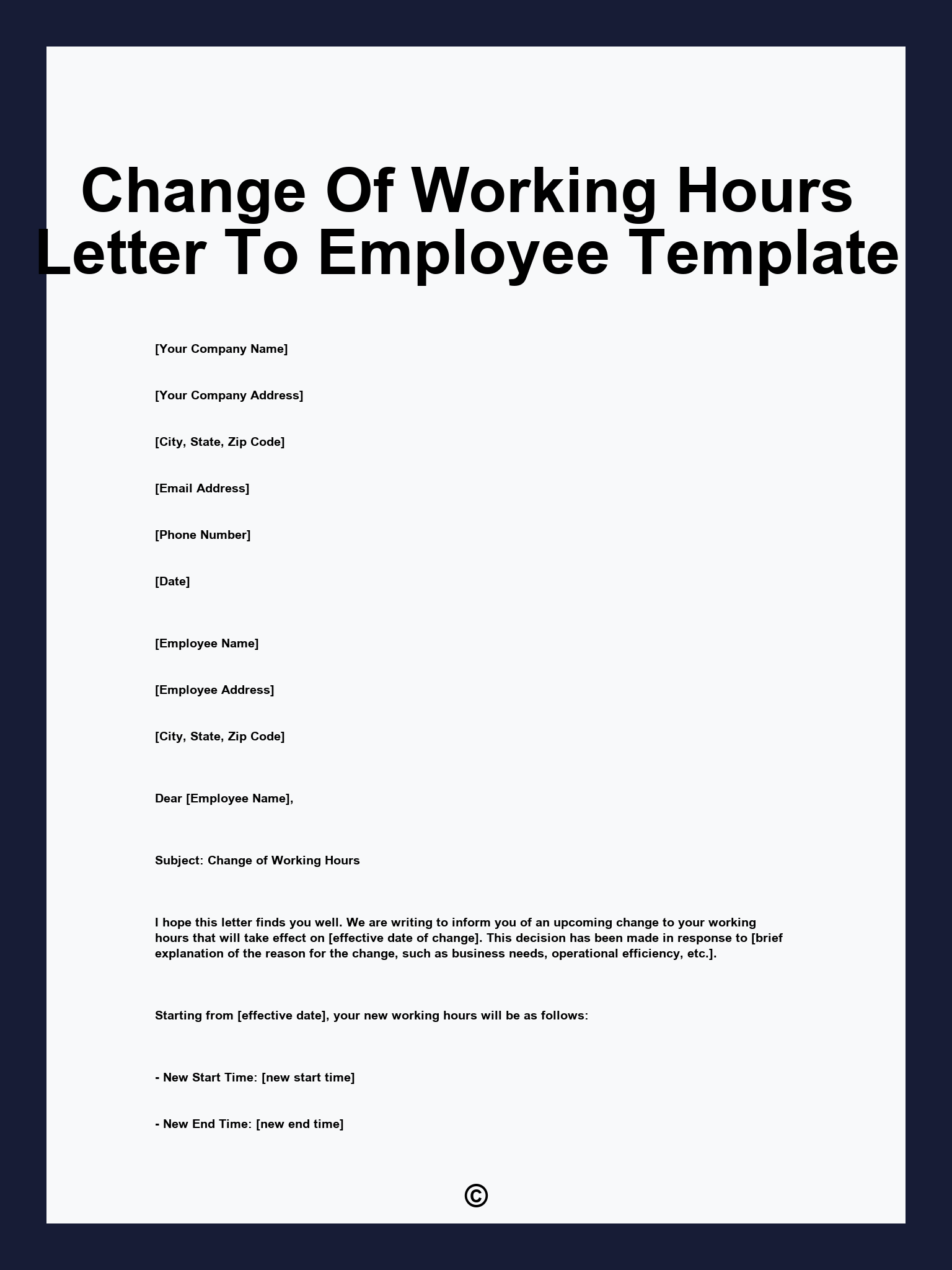 Change Of Working Hours Letter To Employee Template