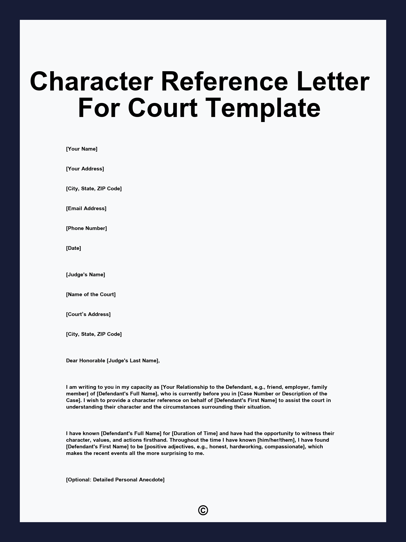 Character Reference Letter For Court Template
