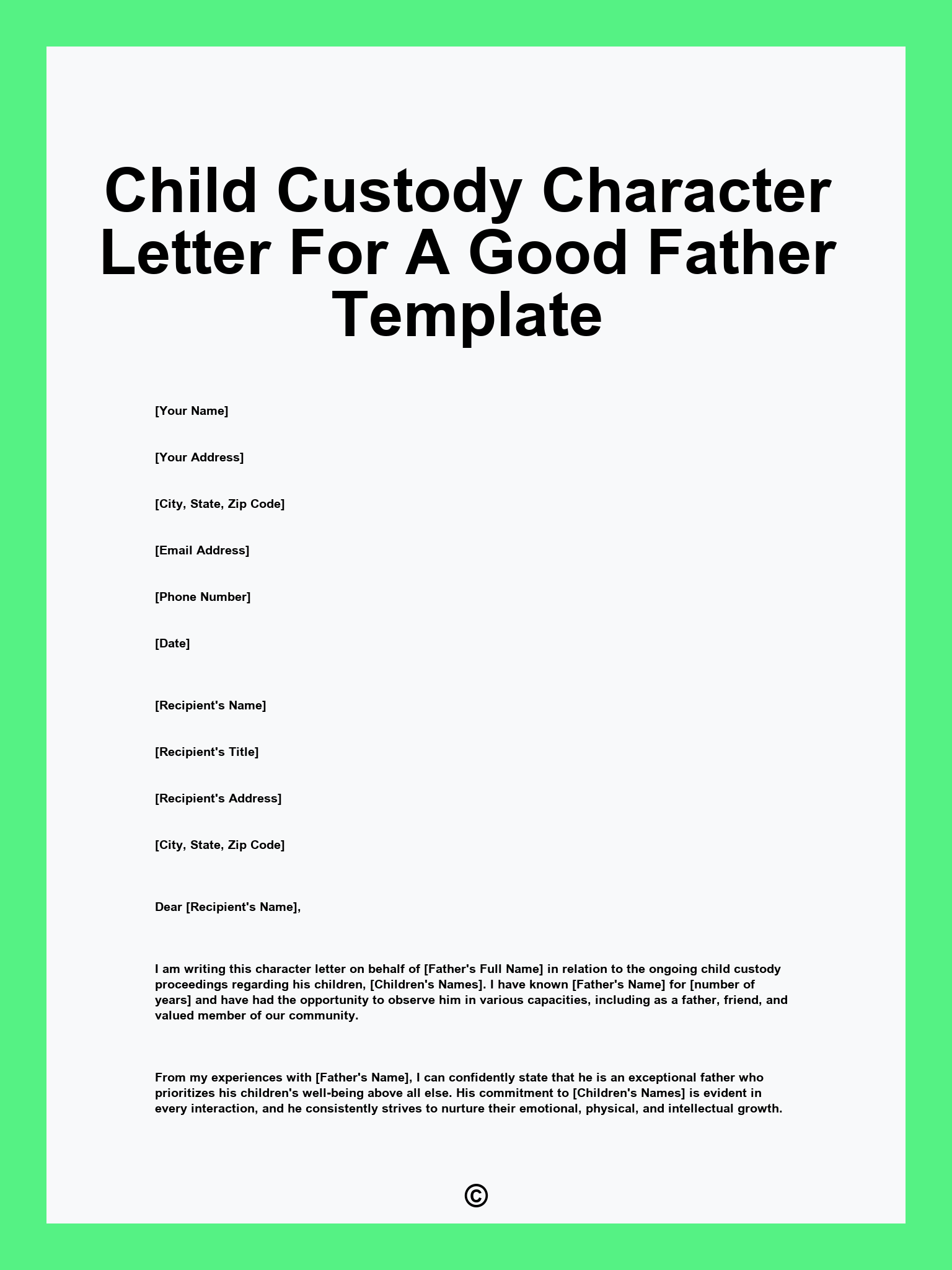 Child Custody Character Letter For A Good Father Template