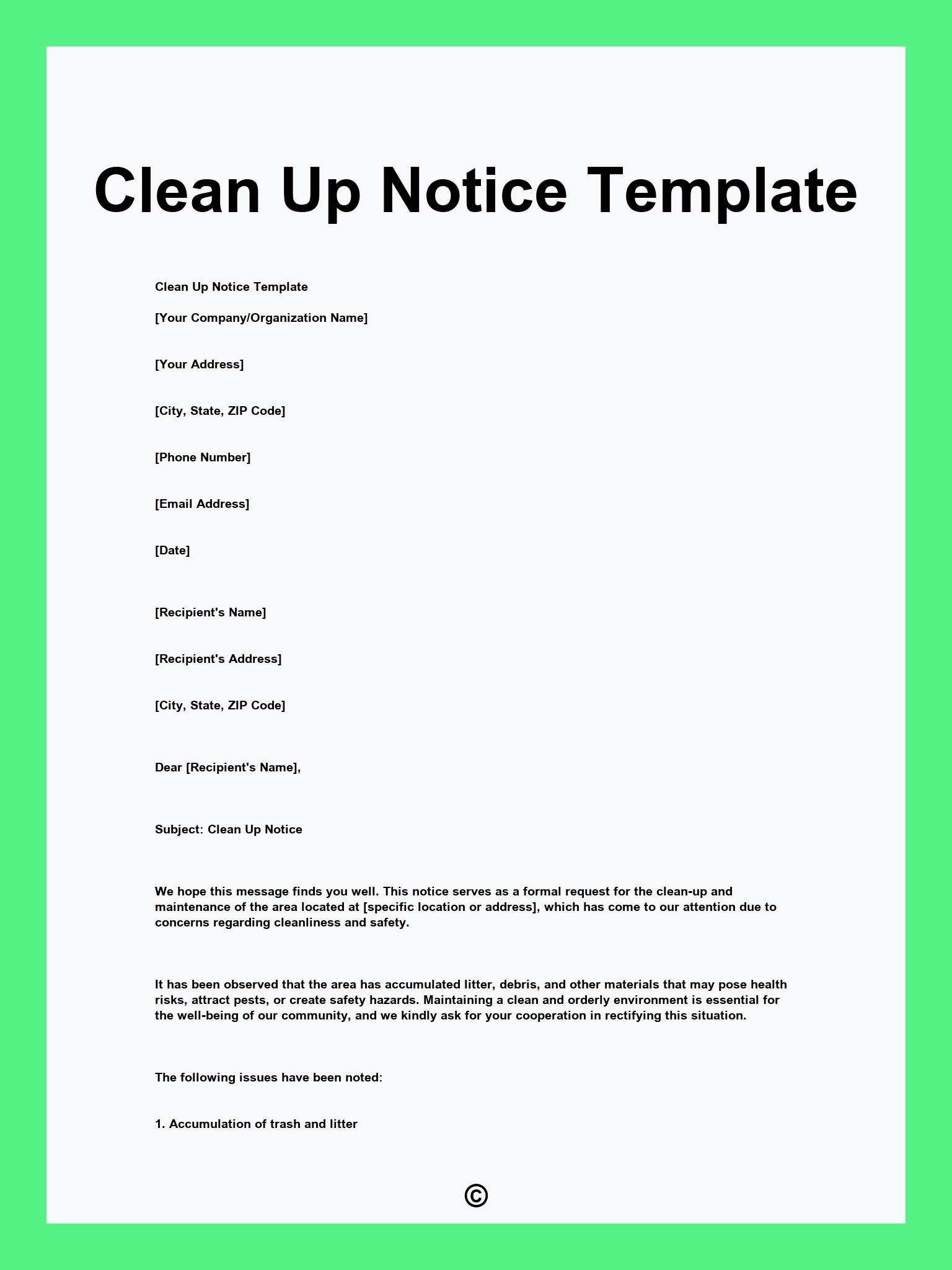Clean Up Notice Template