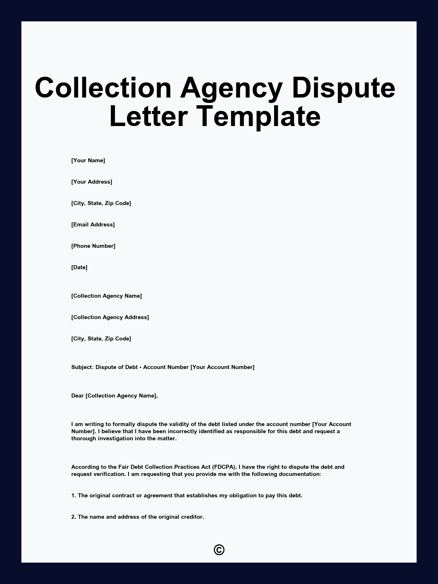 Collection Agency Dispute Letter Template