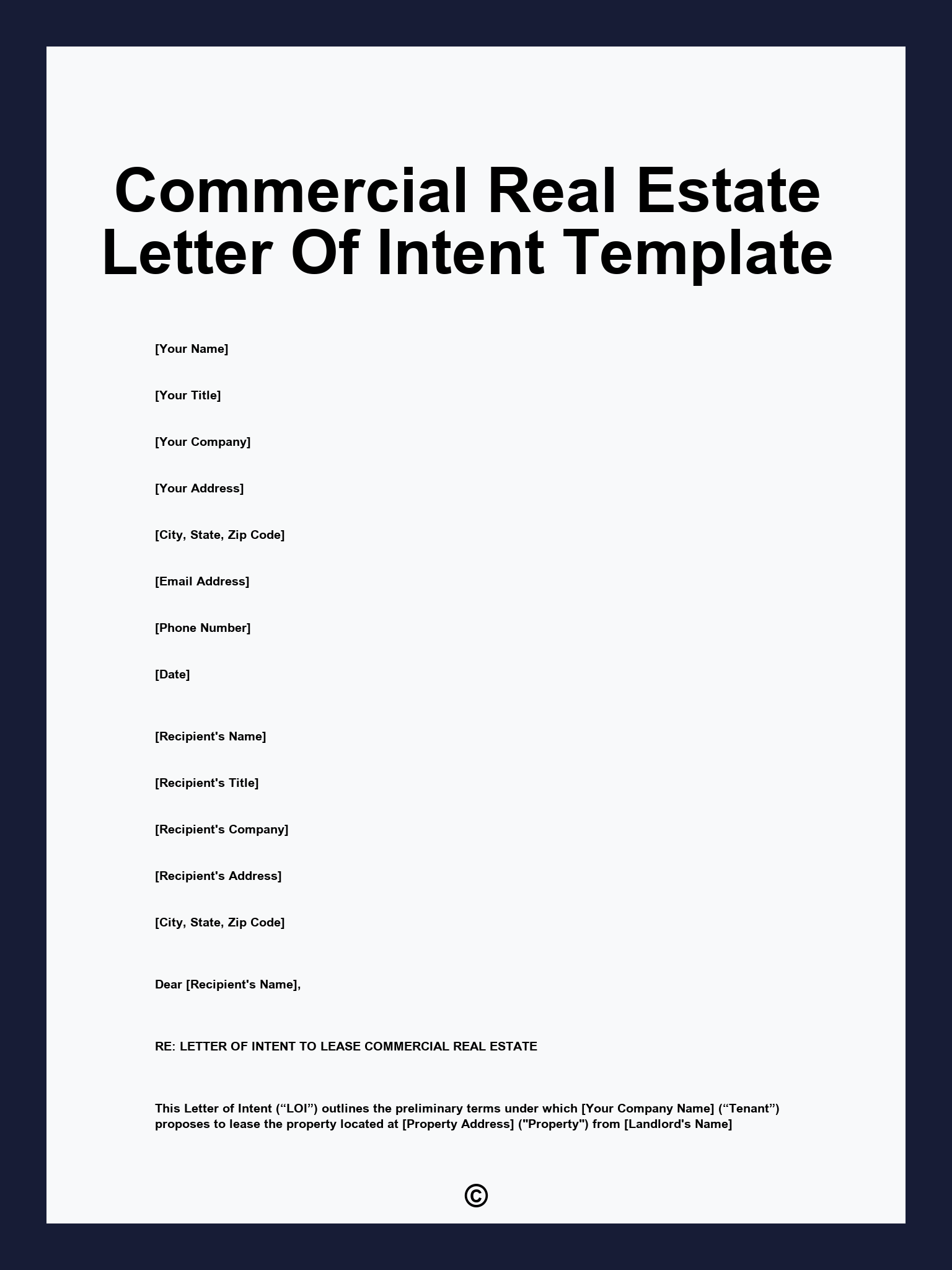 Commercial Real Estate Letter Of Intent Template