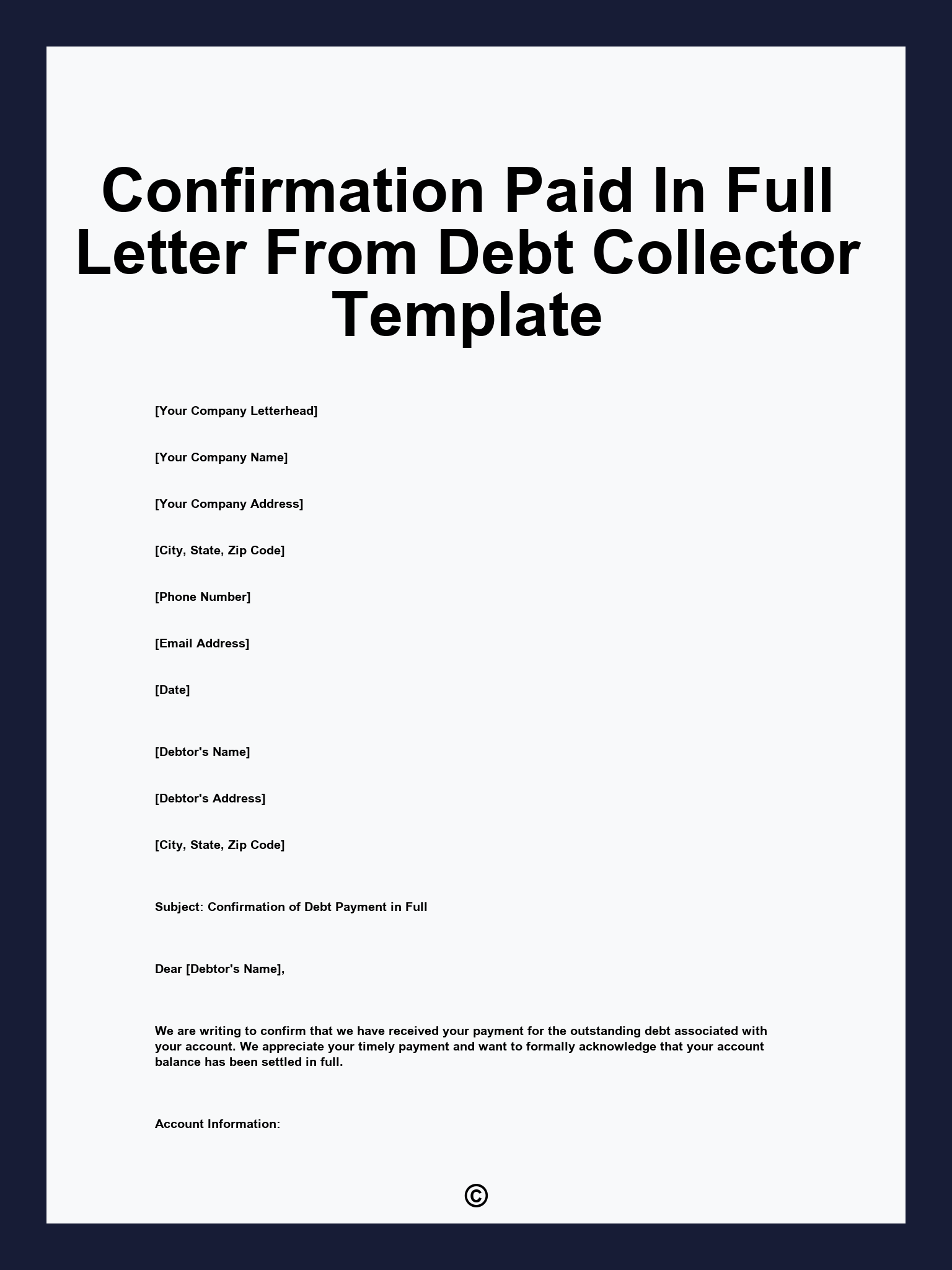 Confirmation Paid In Full Letter From Debt Collector Template