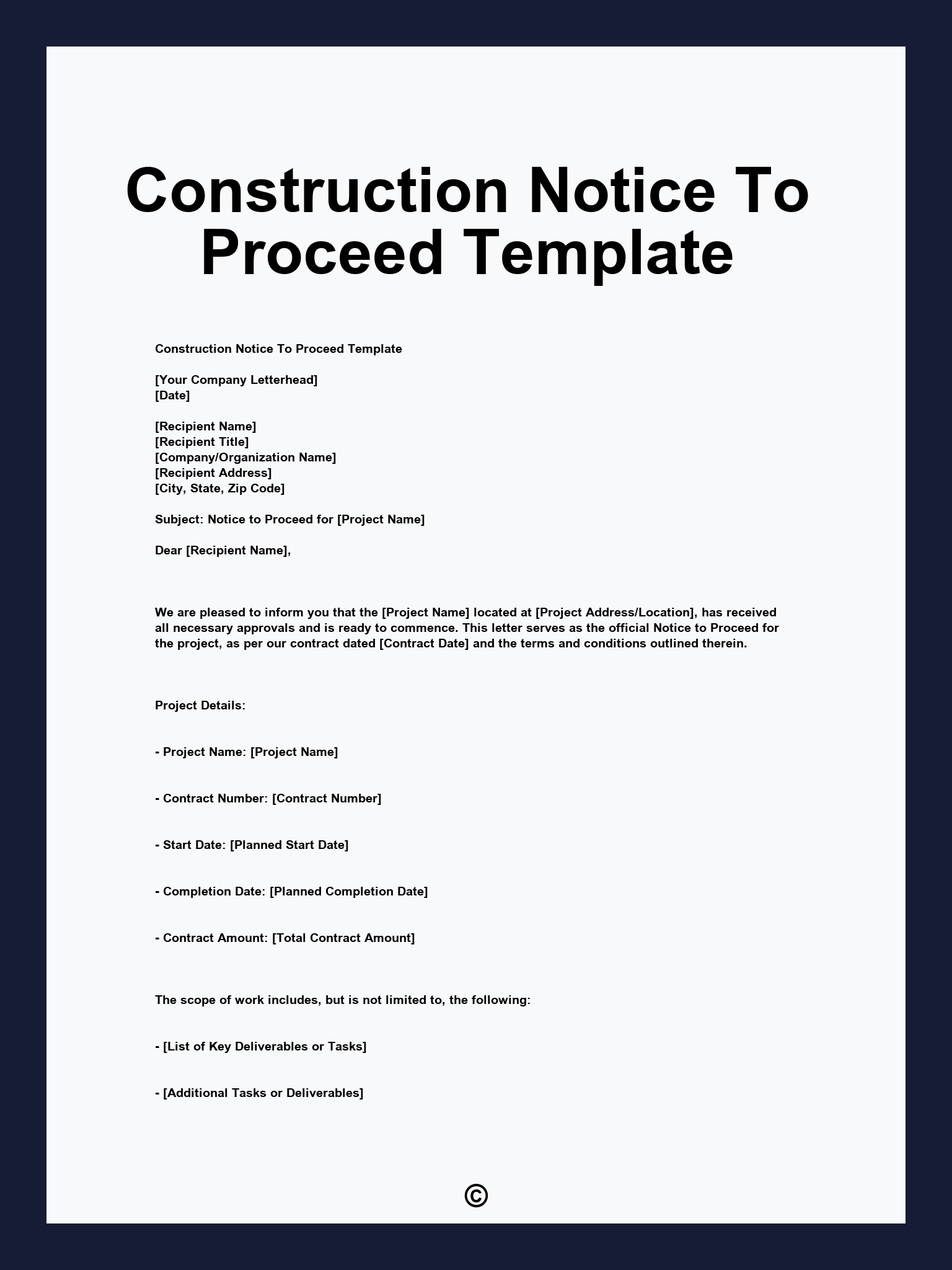 Construction Notice To Proceed Template