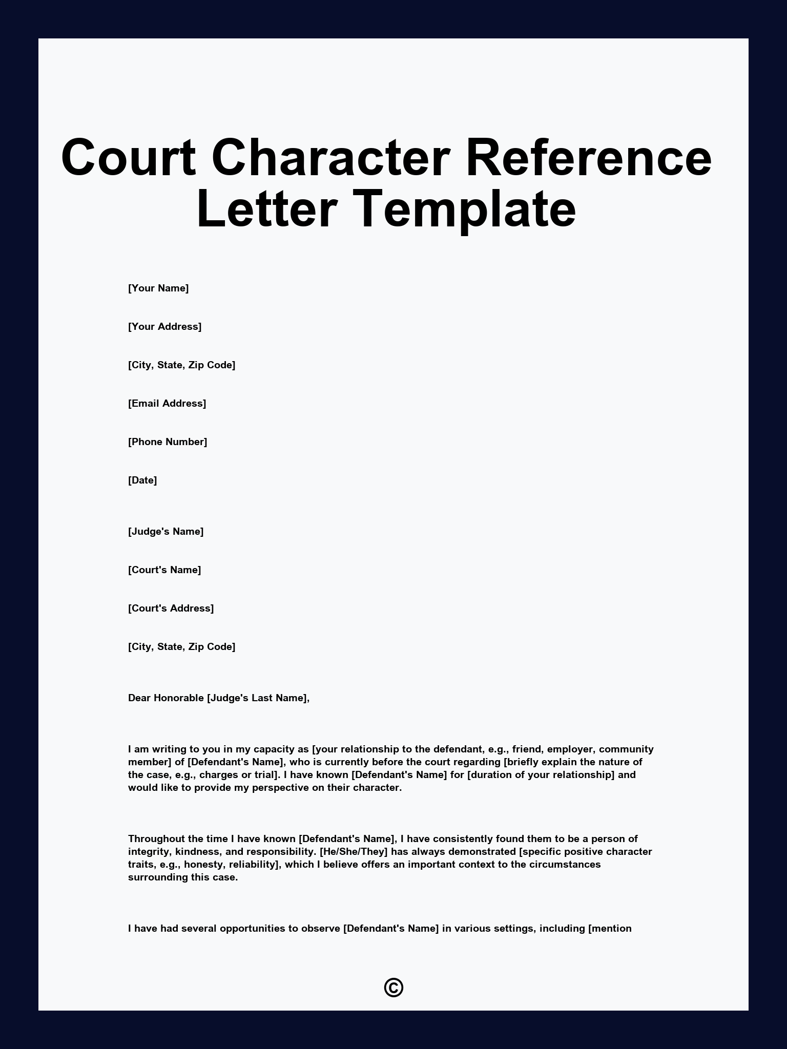 Court Character Reference Letter Template