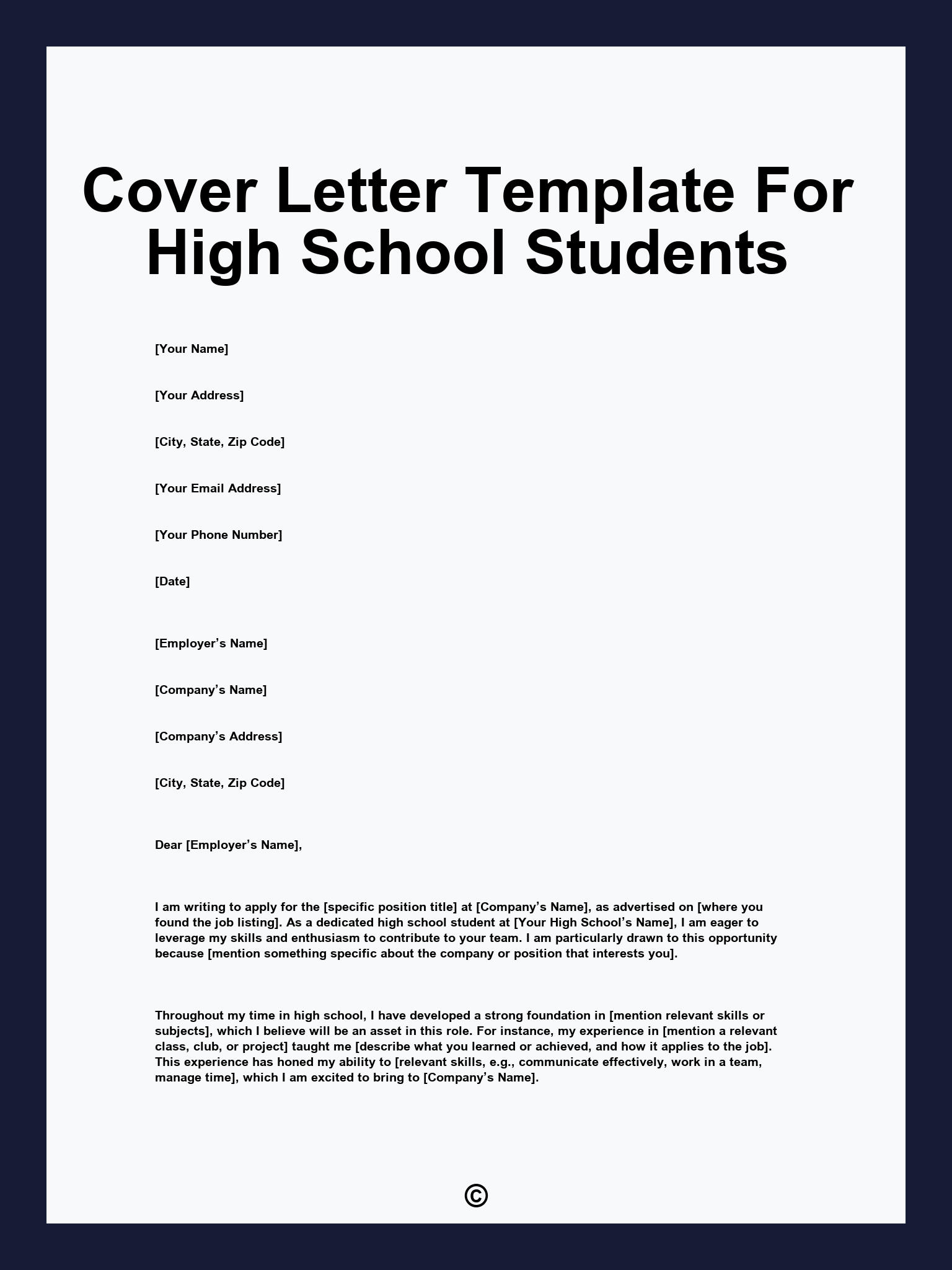 Cover Letter Template For High School Students