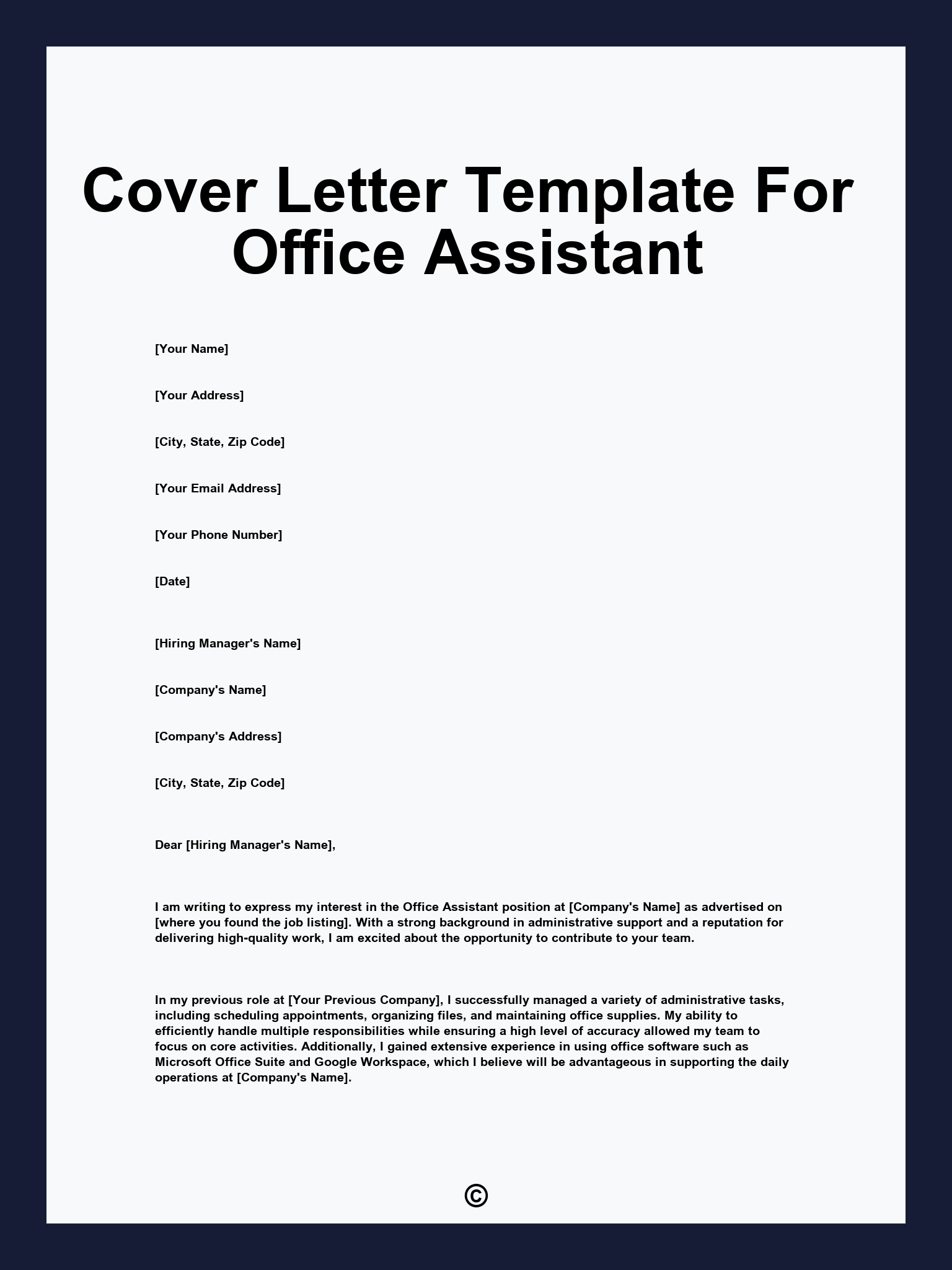 Cover Letter Template For Office Assistant