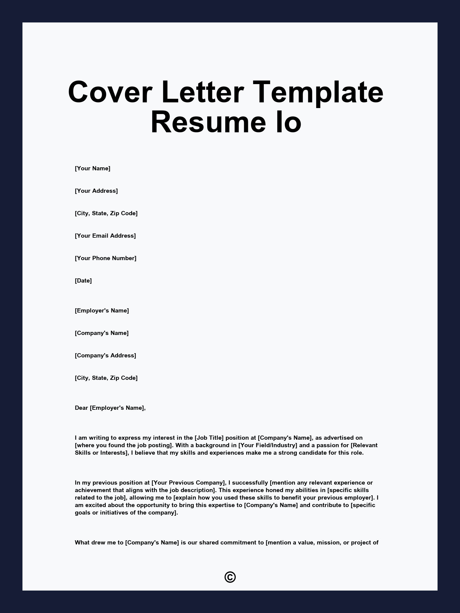 Cover Letter Template Resume Io