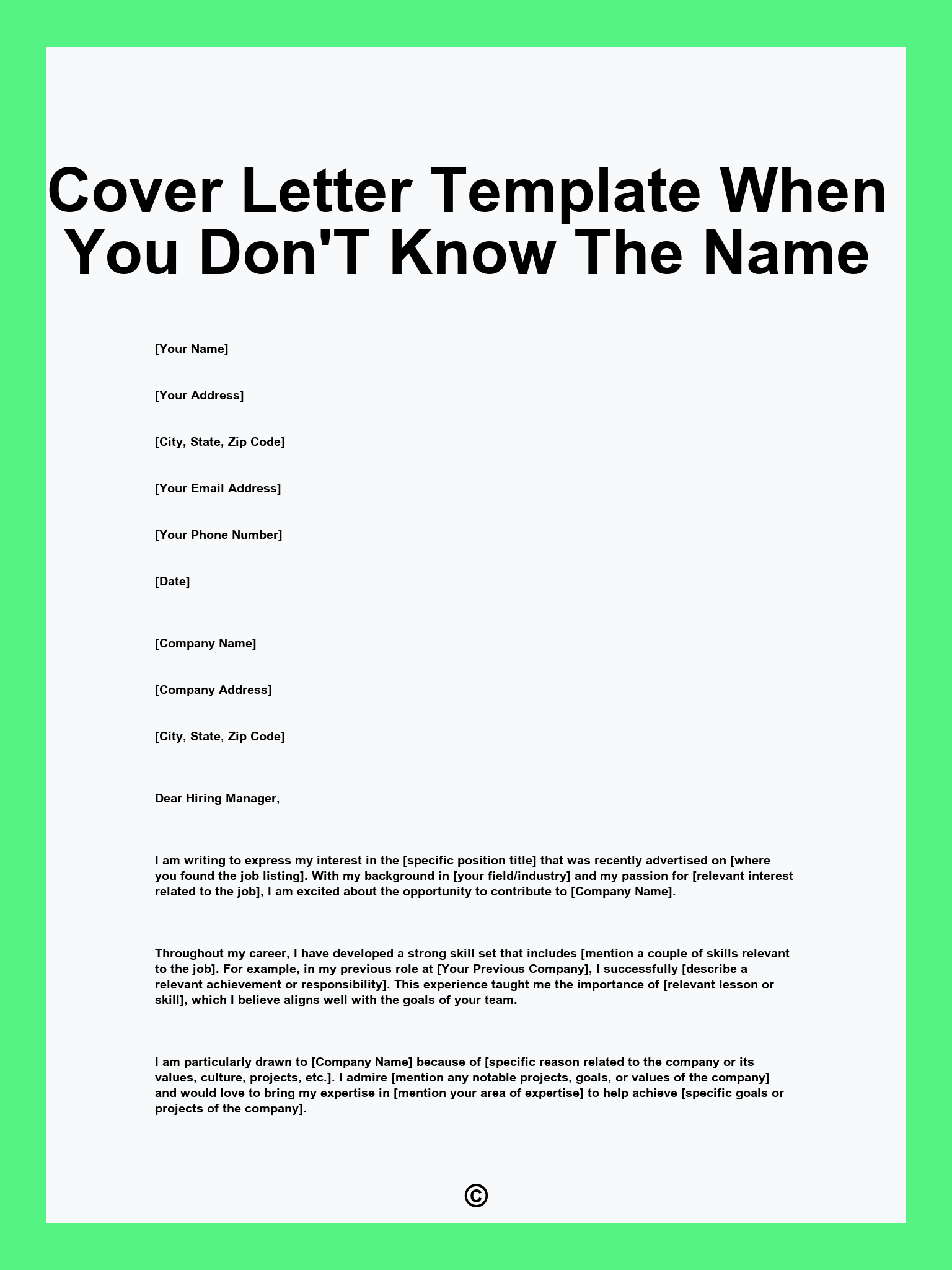 Cover Letter Template When You Don'T Know The Name