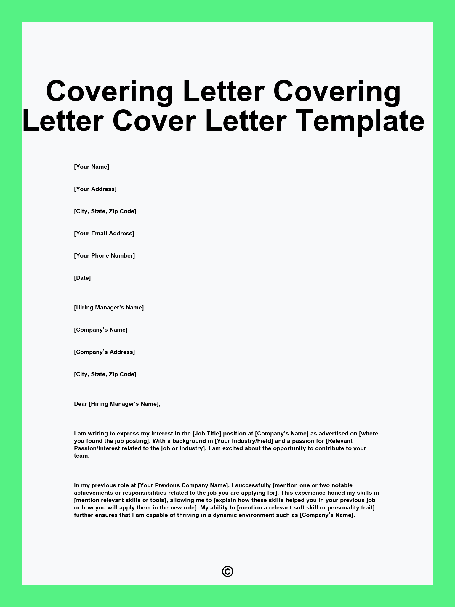 Covering Letter Covering Letter Cover Letter Template