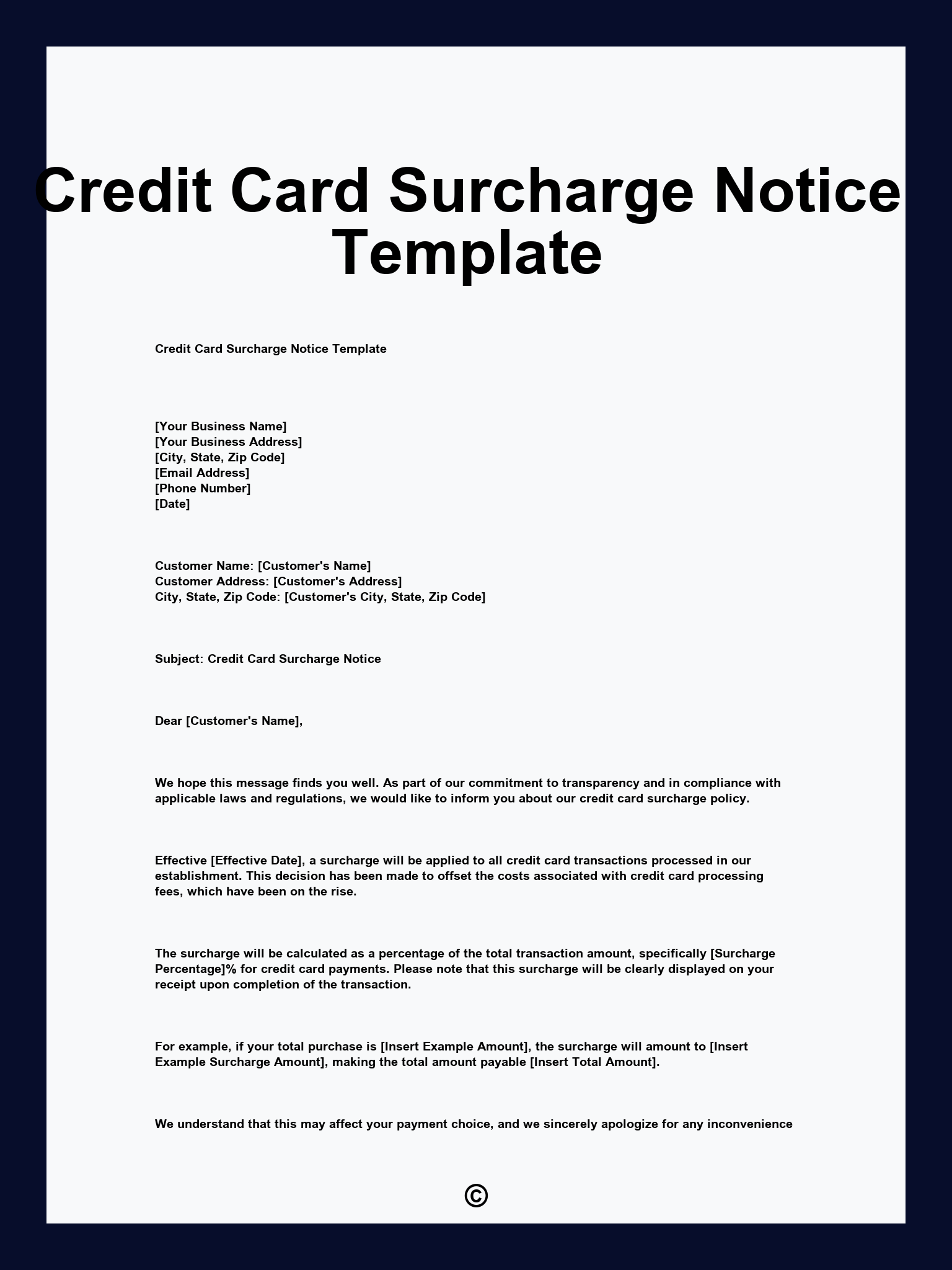 Credit Card Surcharge Notice Template