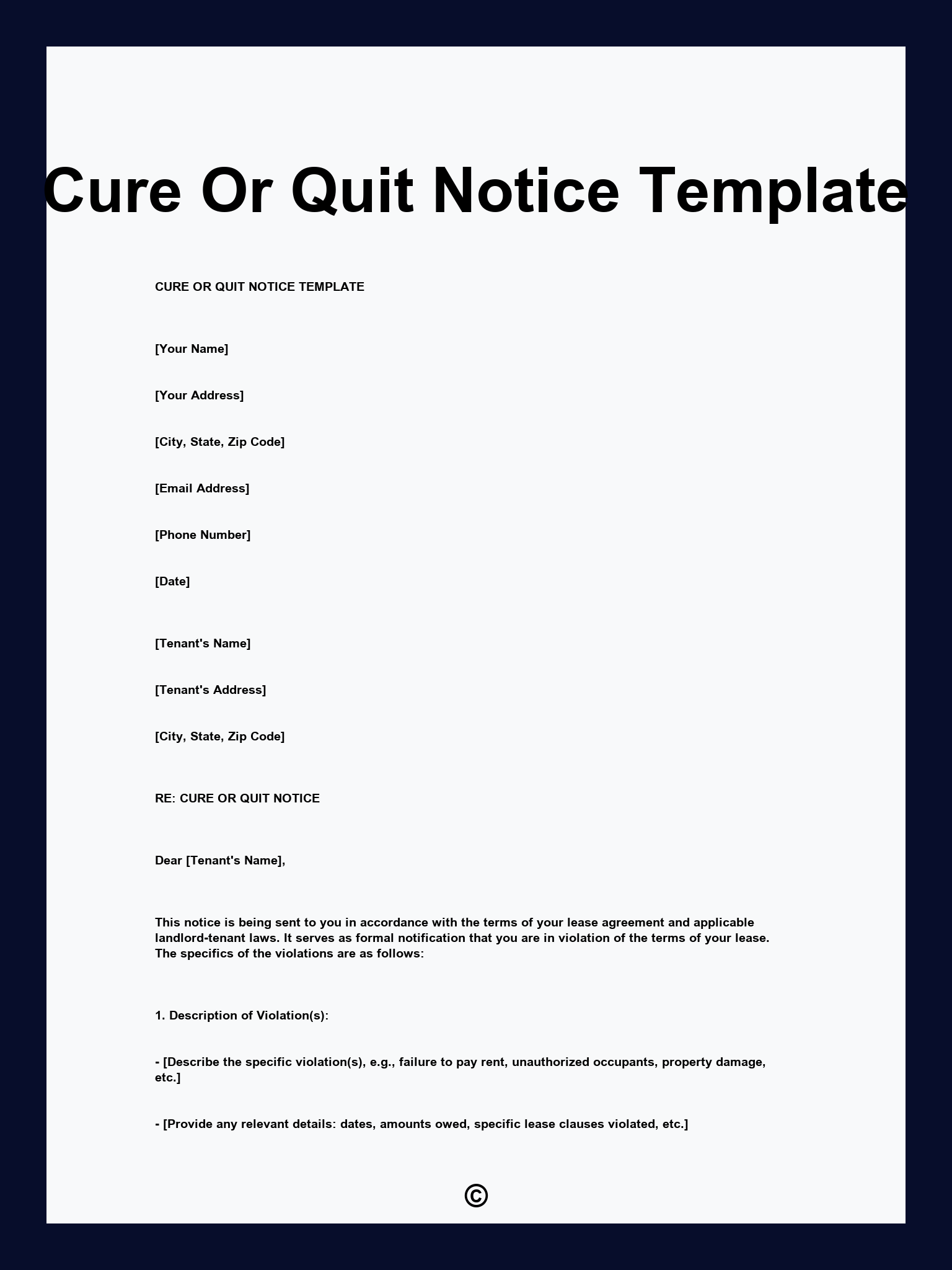 Cure Or Quit Notice Template