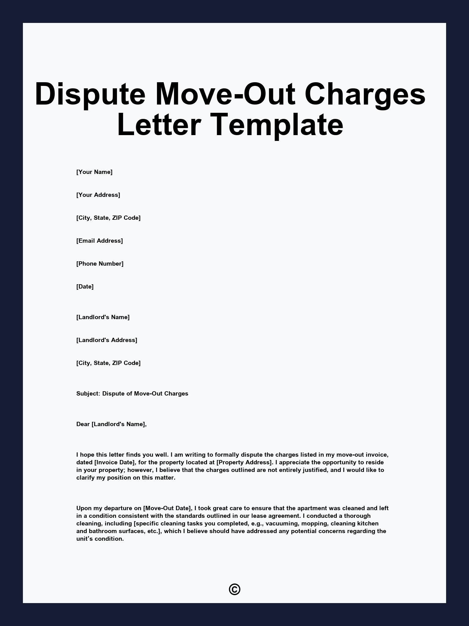 Dispute Move-Out Charges Letter Template