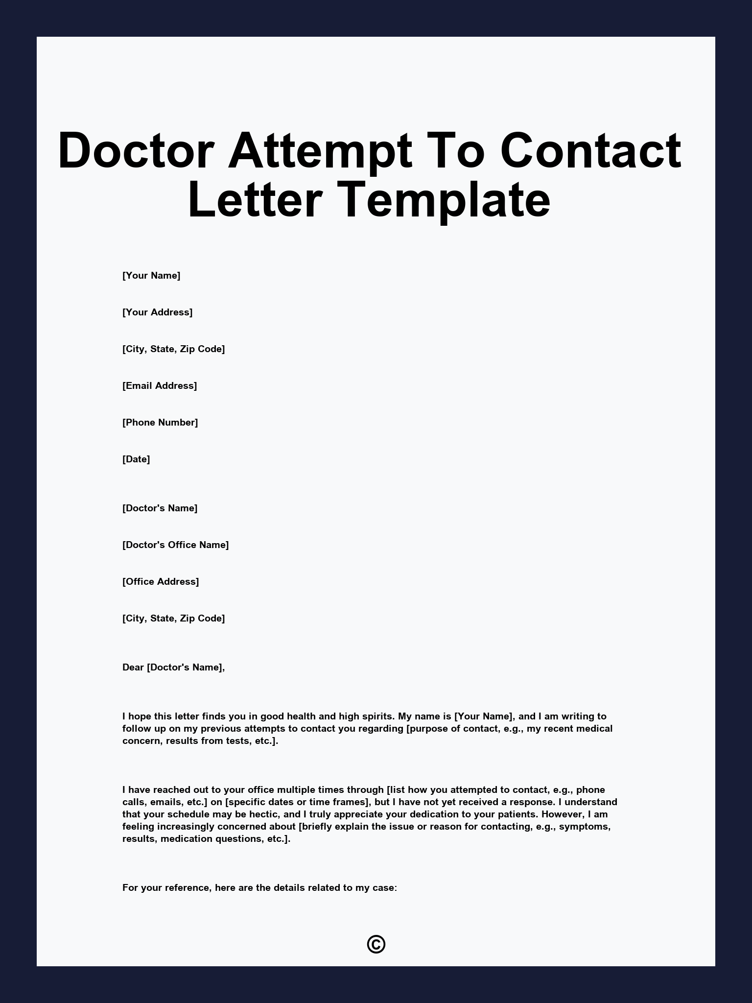 Doctor Attempt To Contact Letter Template