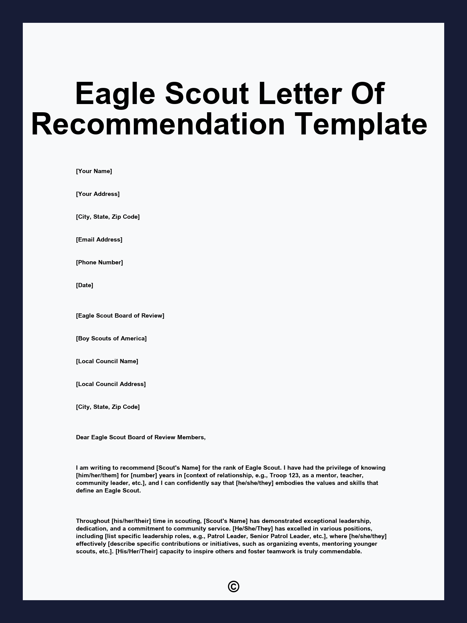 Eagle Scout Letter Of Recommendation Template