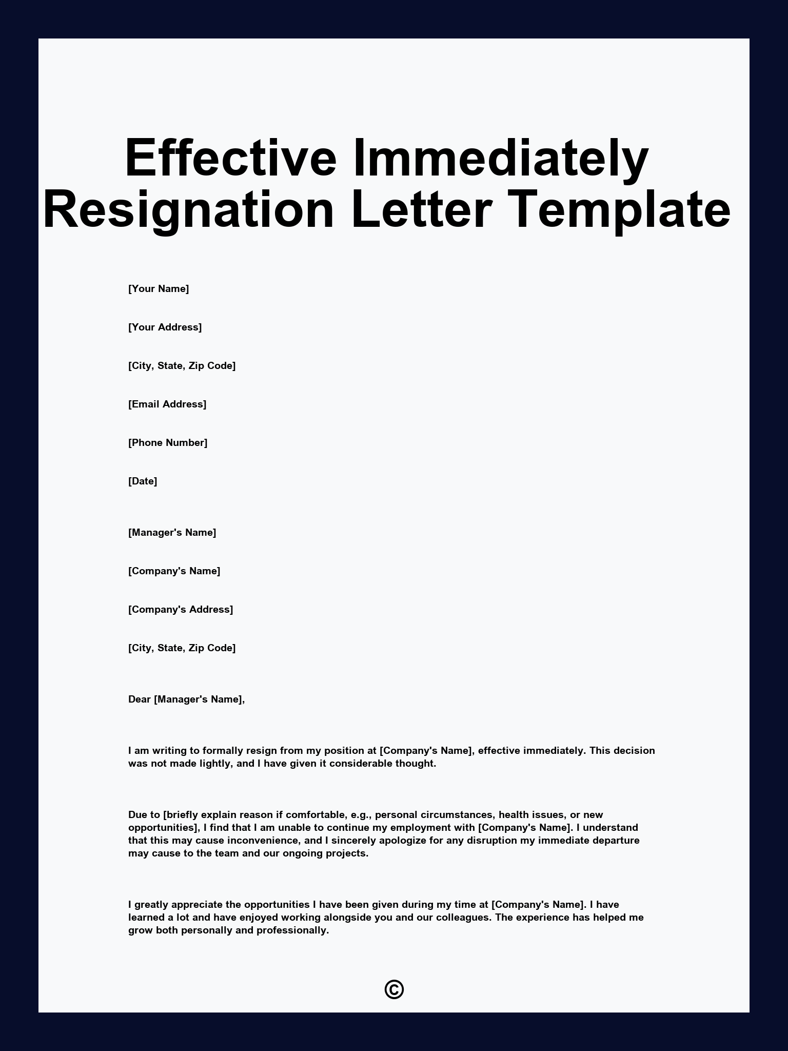 Effective Immediately Resignation Letter Template