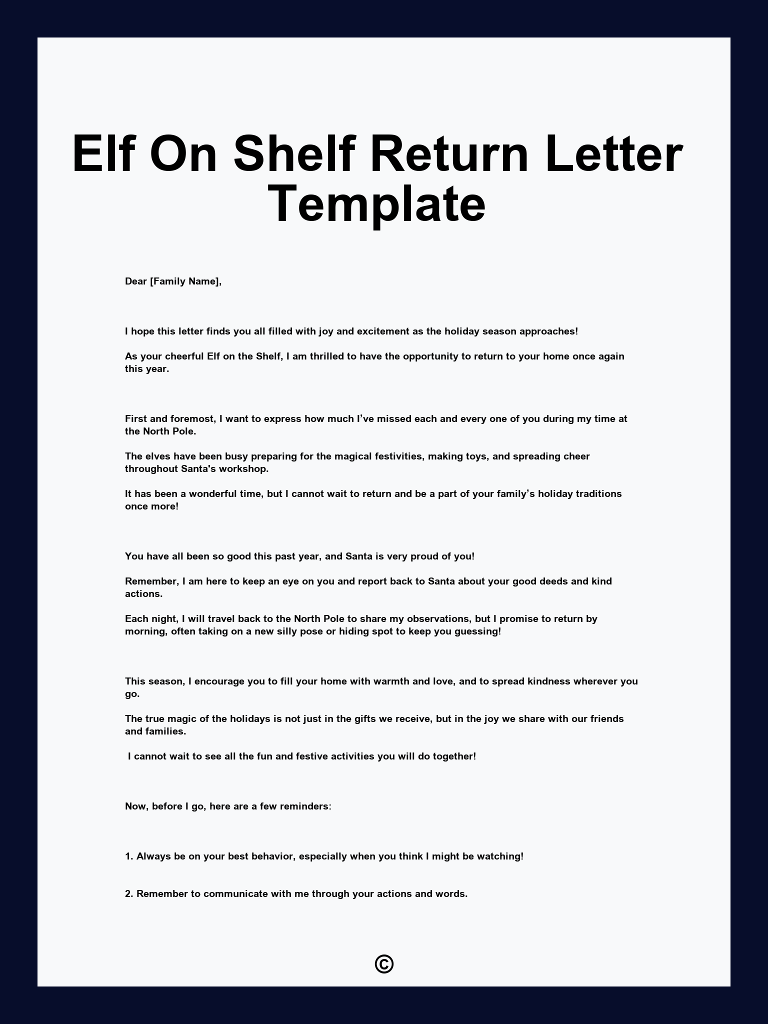 Elf On Shelf Return Letter Template