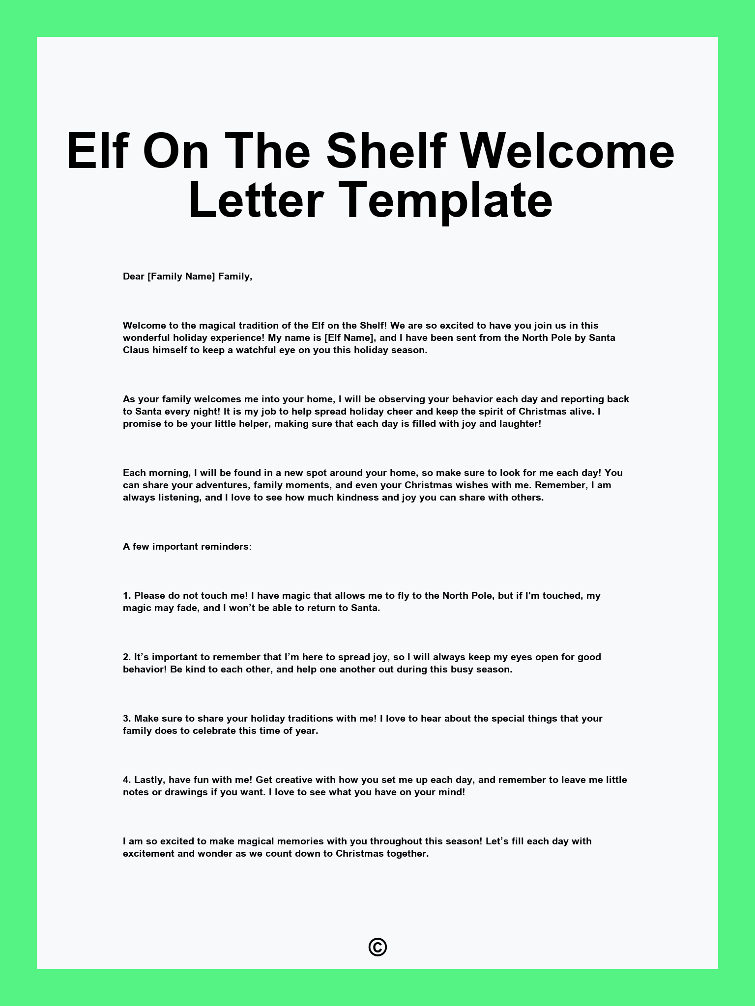 Elf On The Shelf Welcome Letter Template