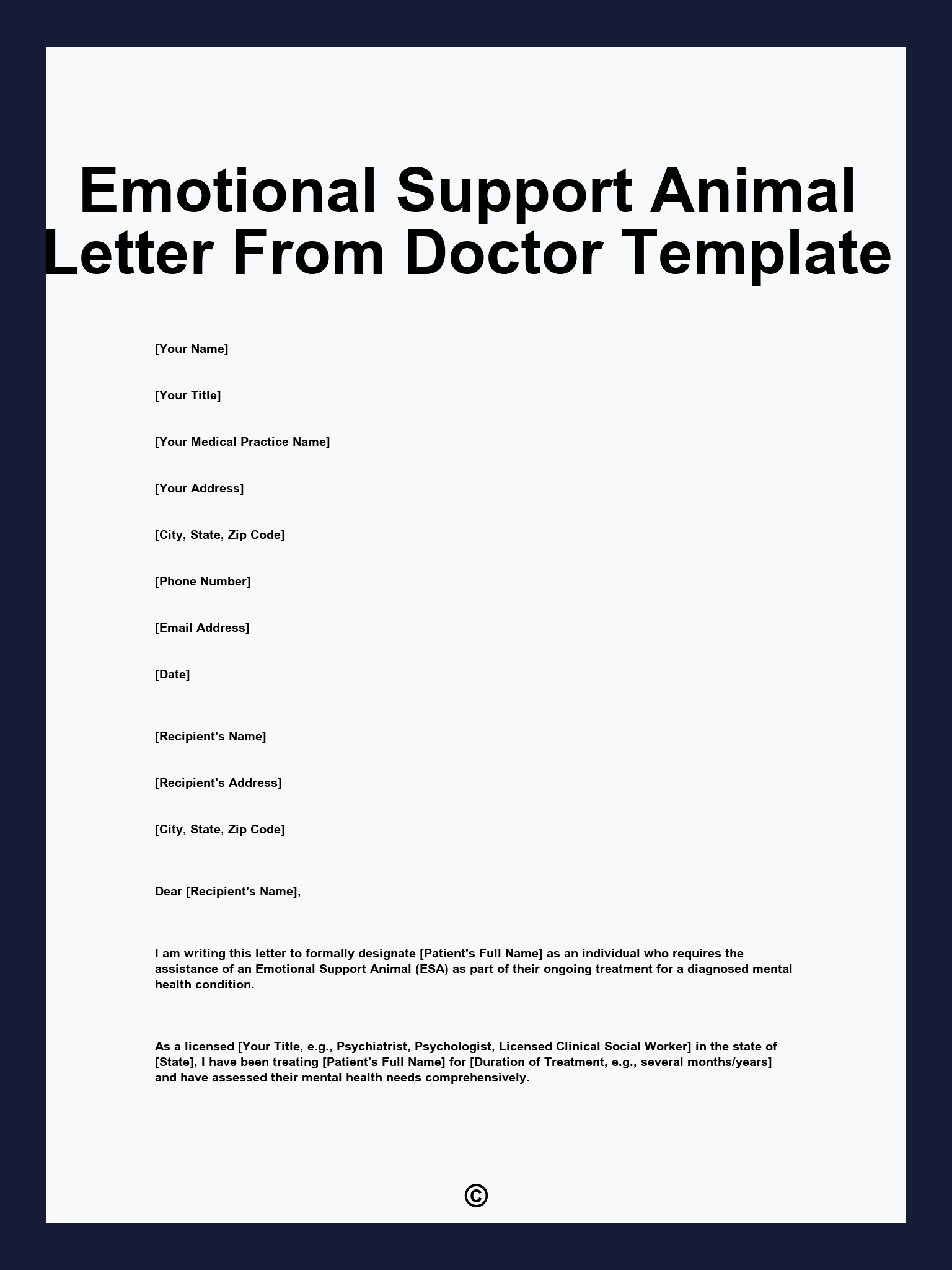 Emotional Support Animal Letter From Doctor Template