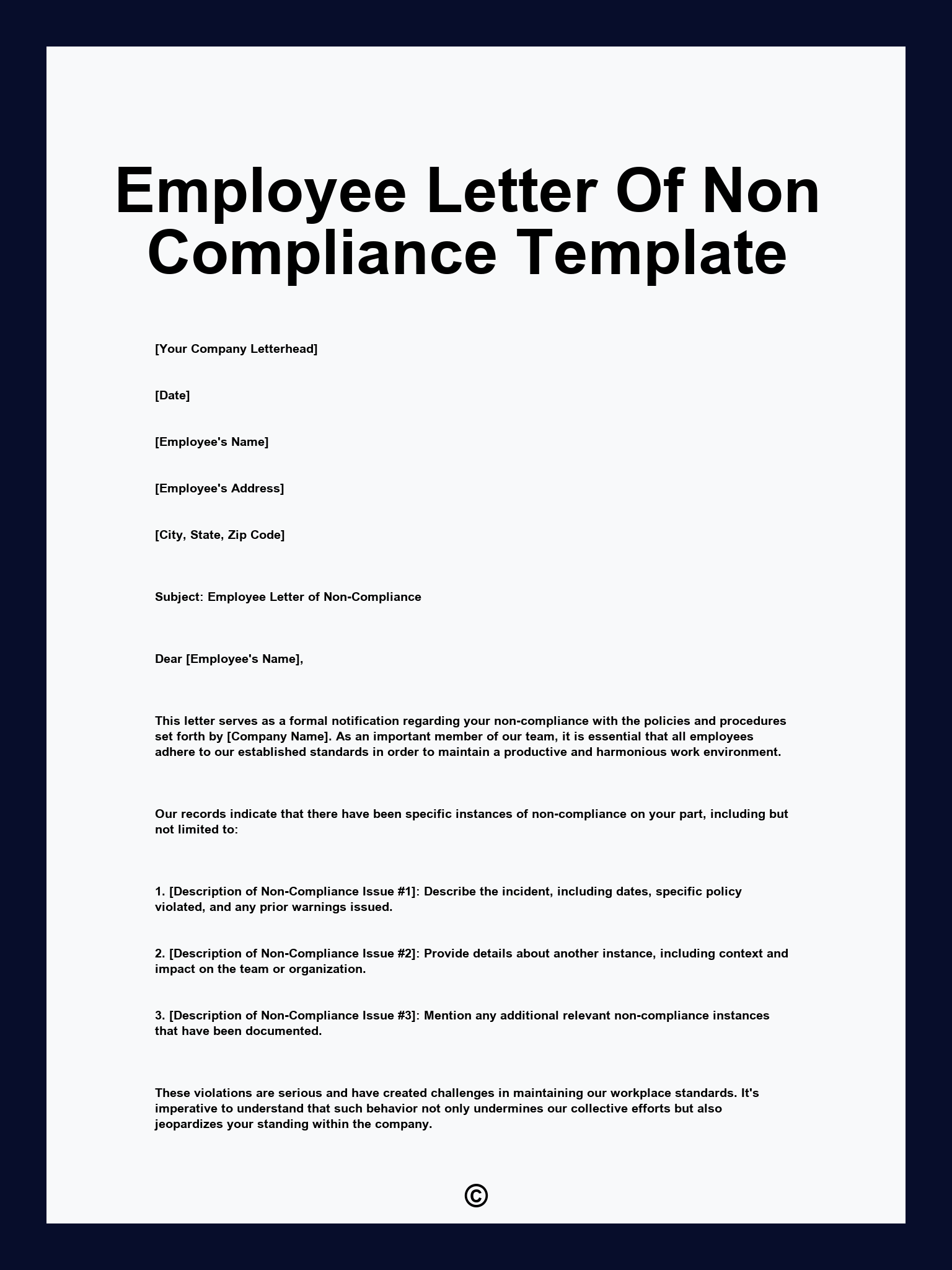 Employee Letter Of Non Compliance Template