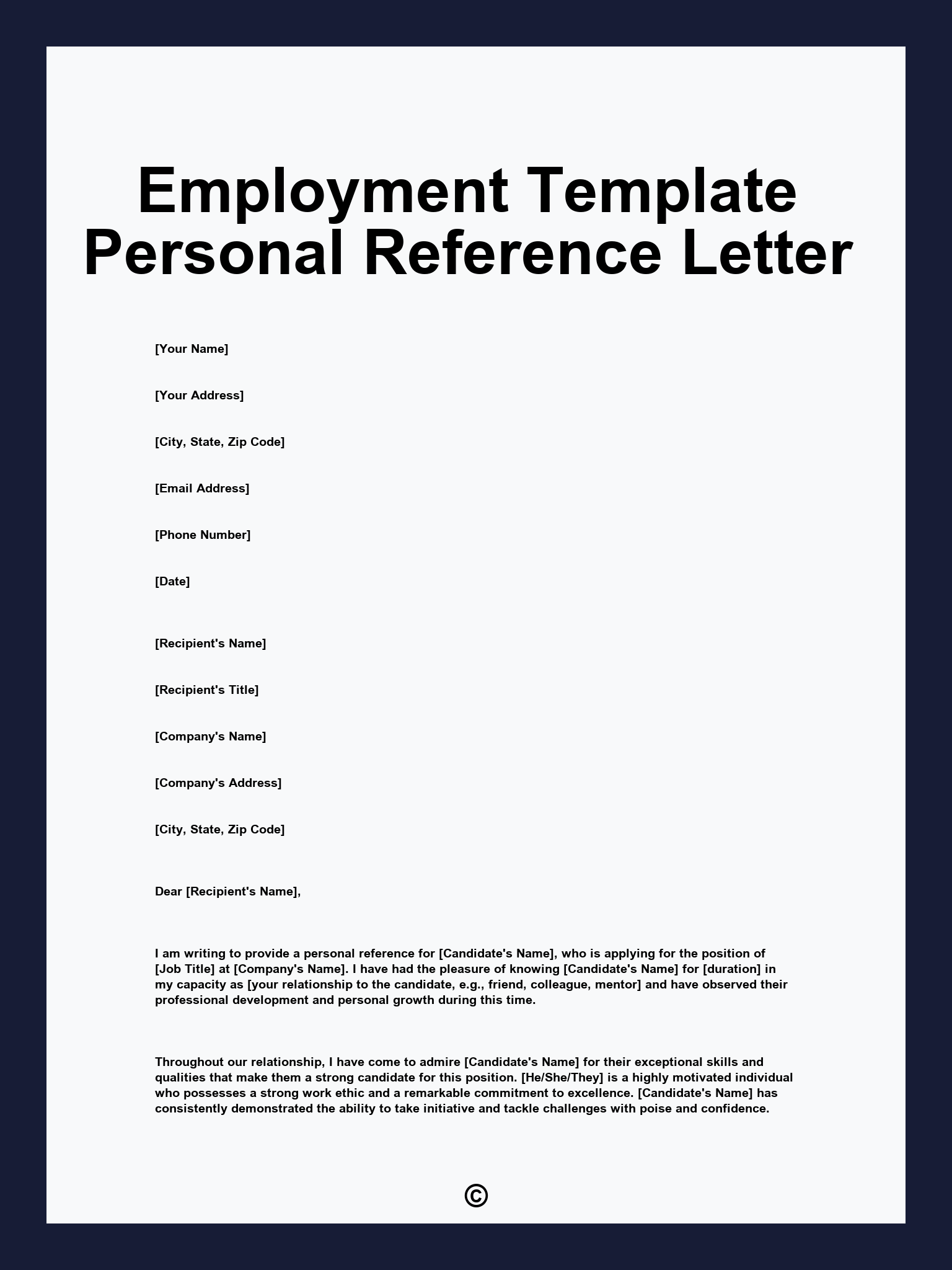 Employment Template Personal Reference Letter