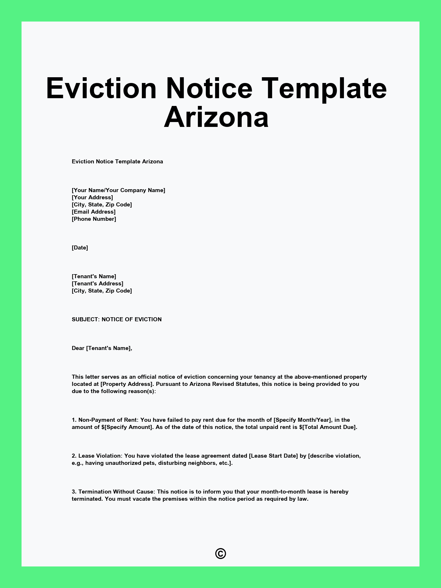Eviction Notice Template Arizona