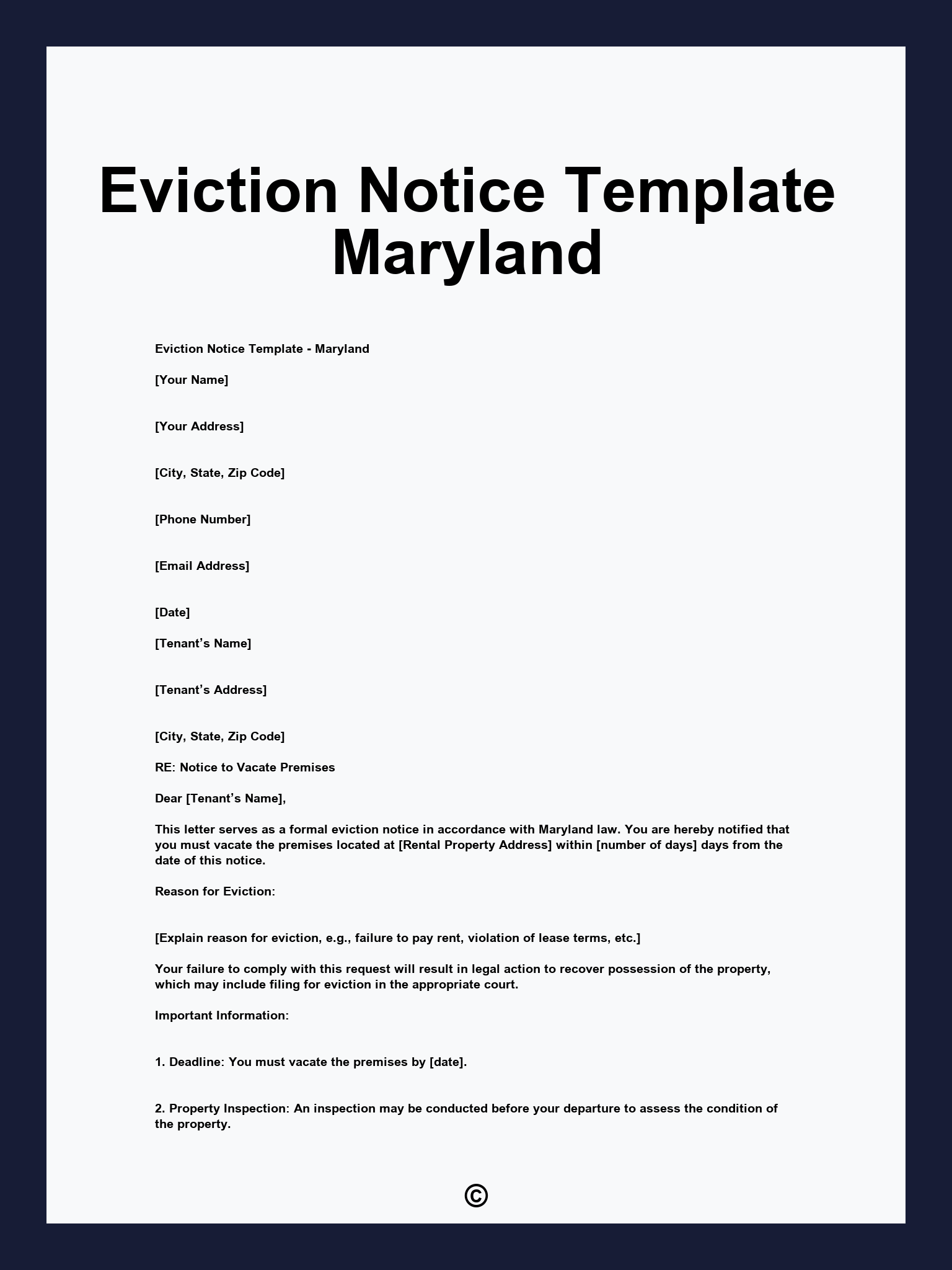 Eviction Notice Template Maryland