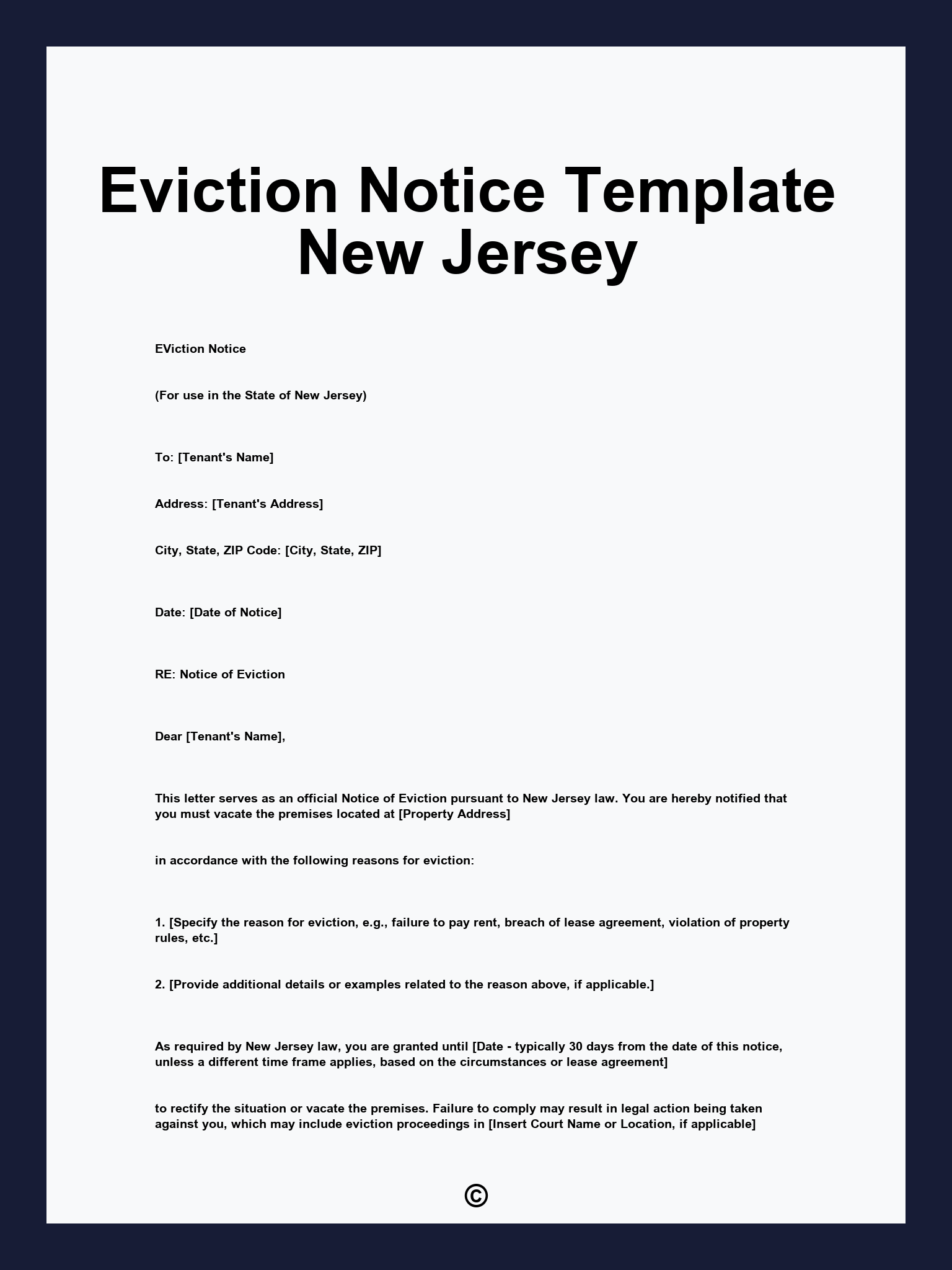 Eviction Notice Template New Jersey