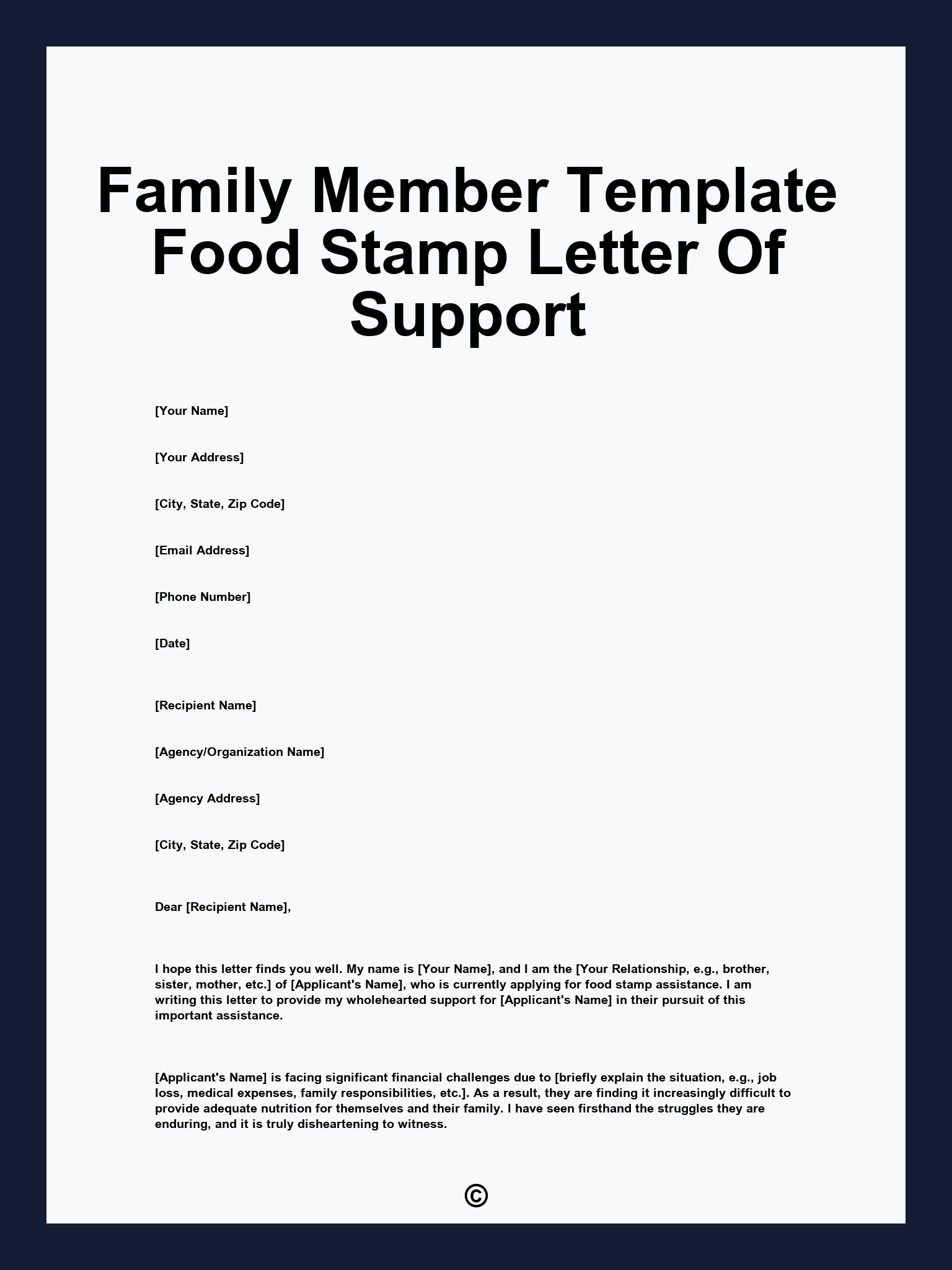 Family Member Template Food Stamp Letter Of Support