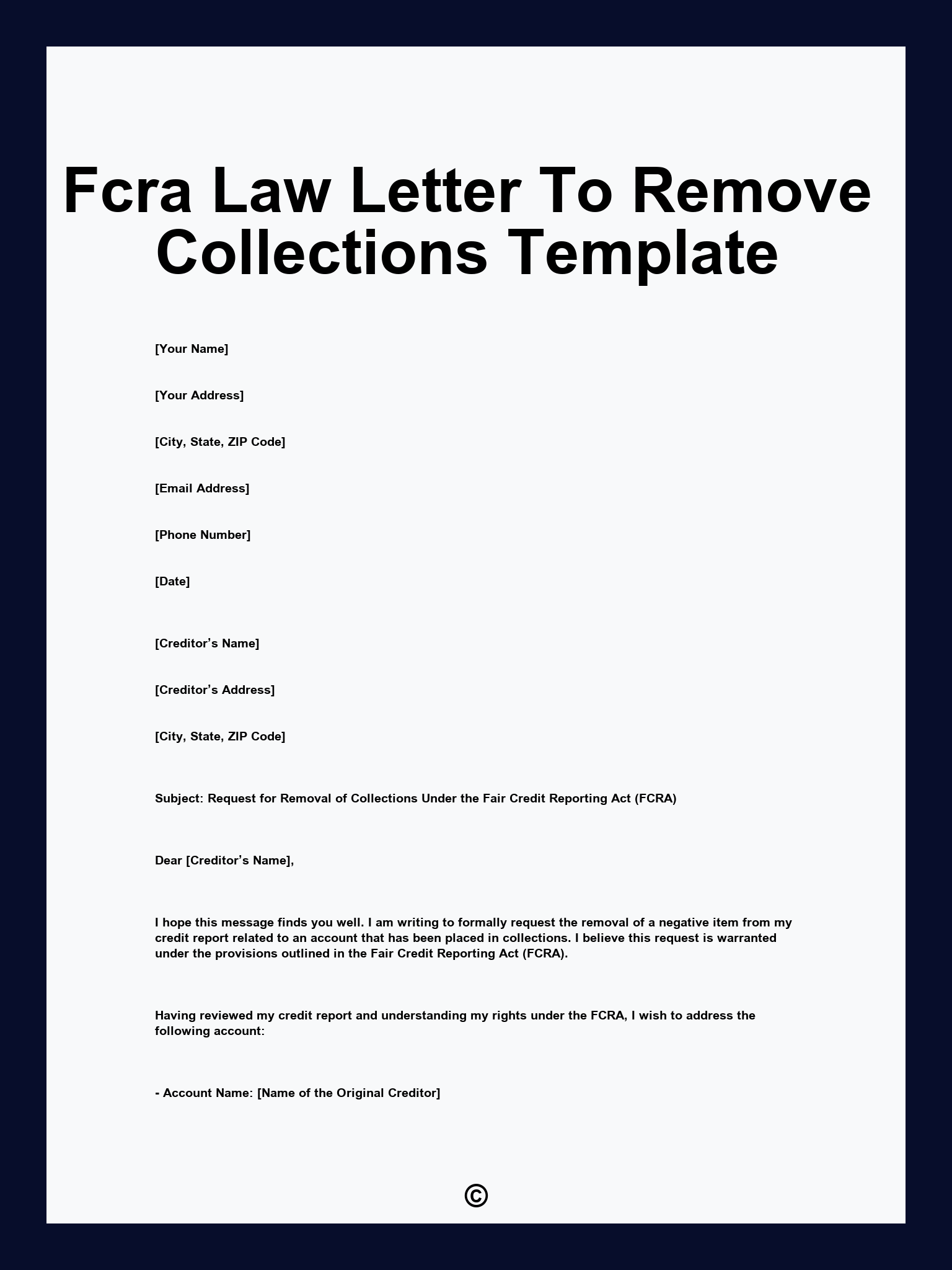 Fcra Law Letter To Remove Collections Template
