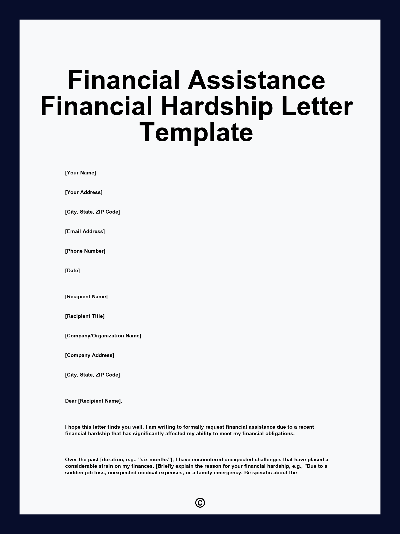 Financial Assistance Financial Hardship Letter Template