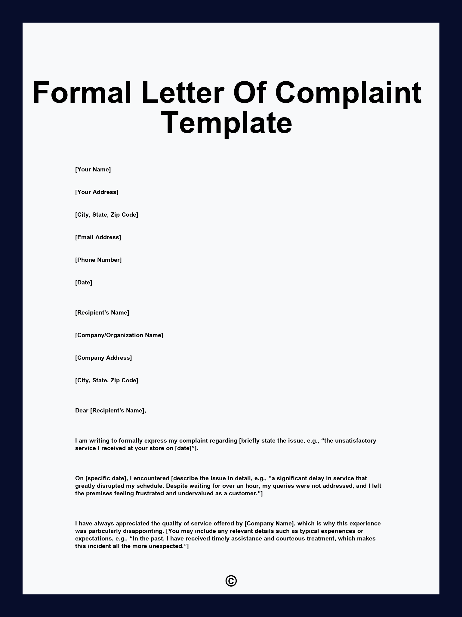 Formal Letter Of Complaint Template