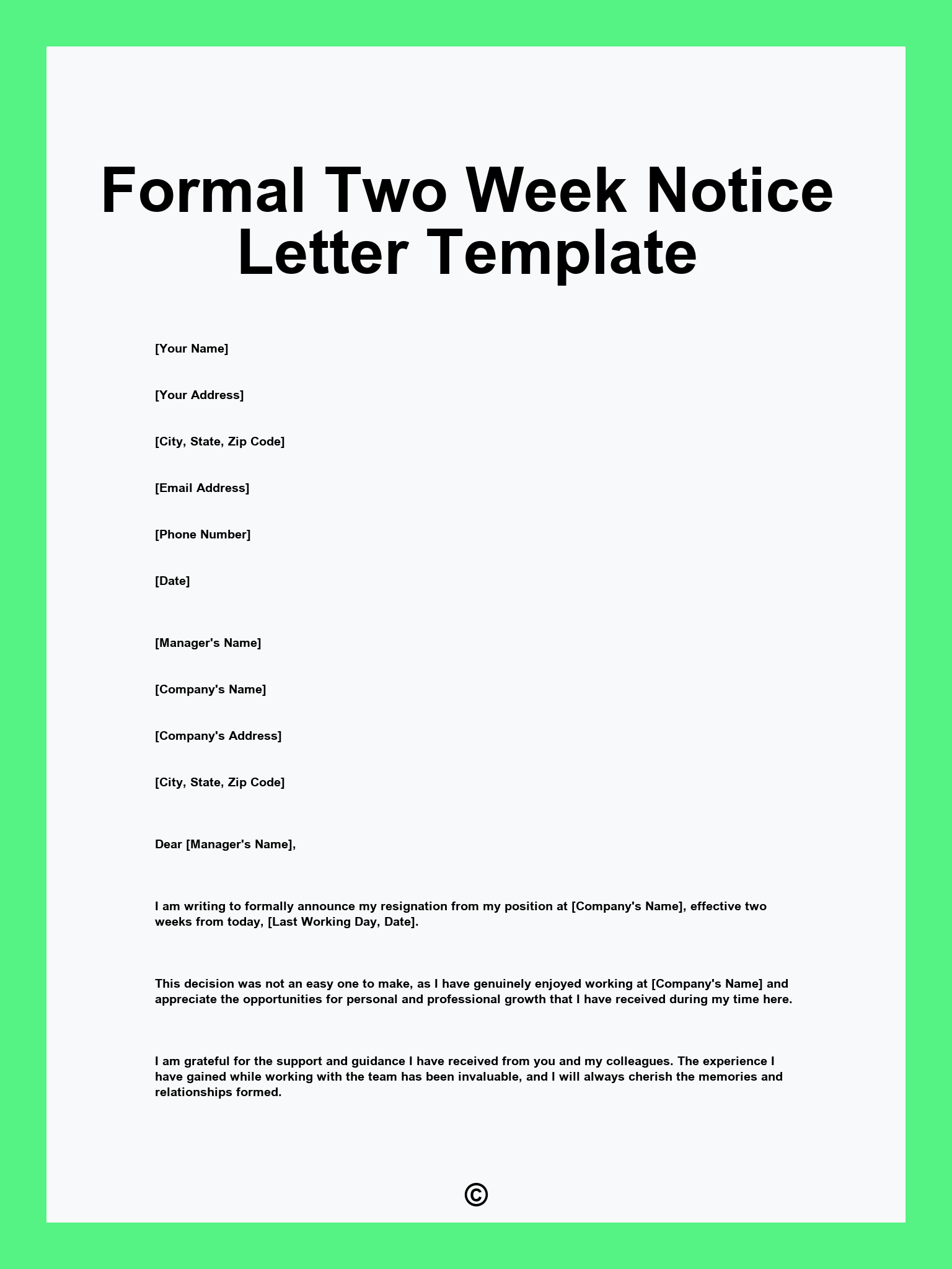 Formal Two Week Notice Letter Template