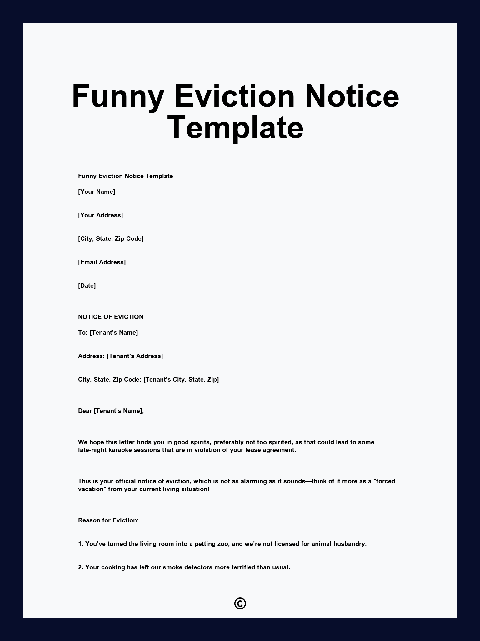 Funny Eviction Notice Template