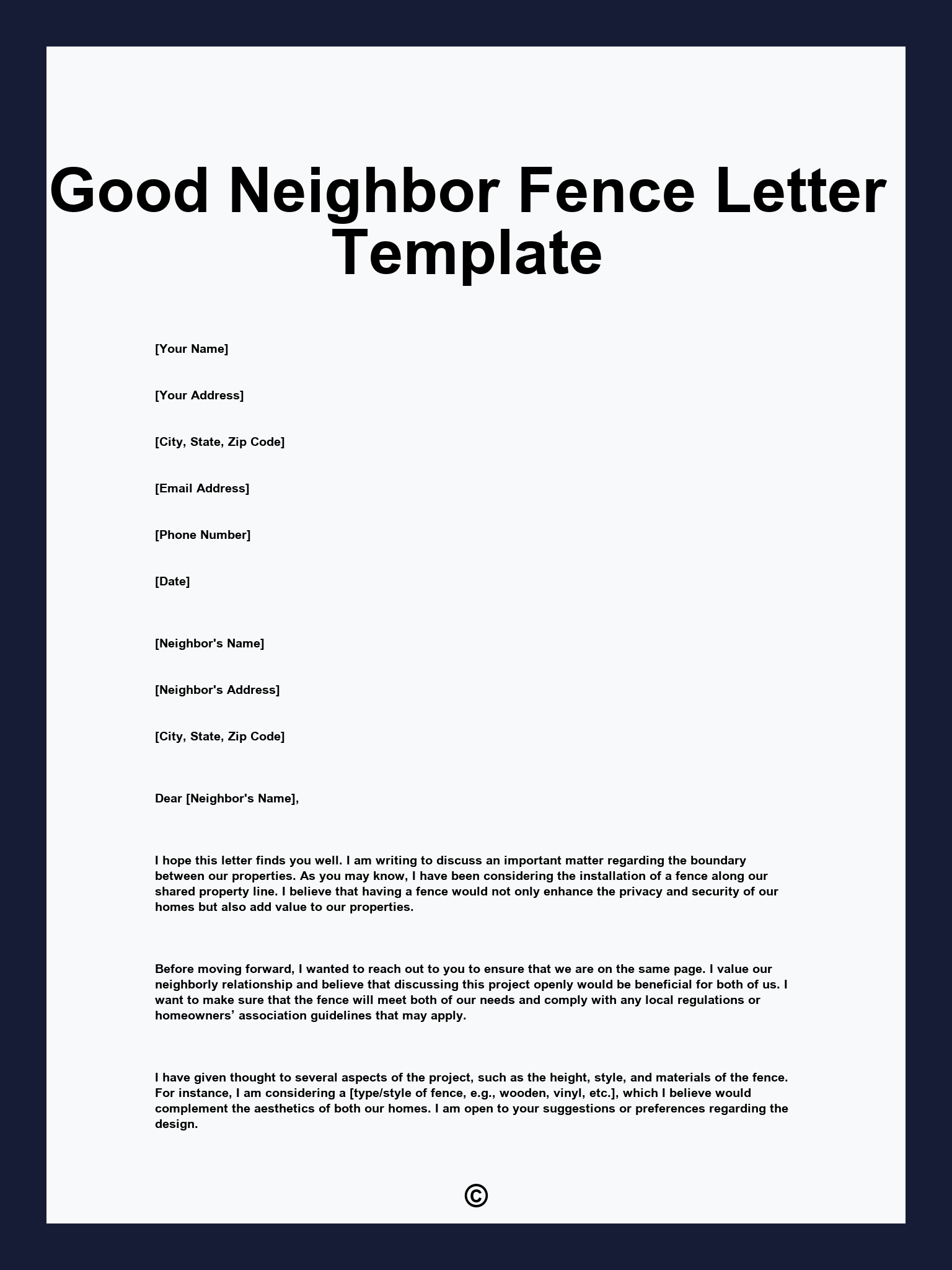 Good Neighbor Fence Letter Template