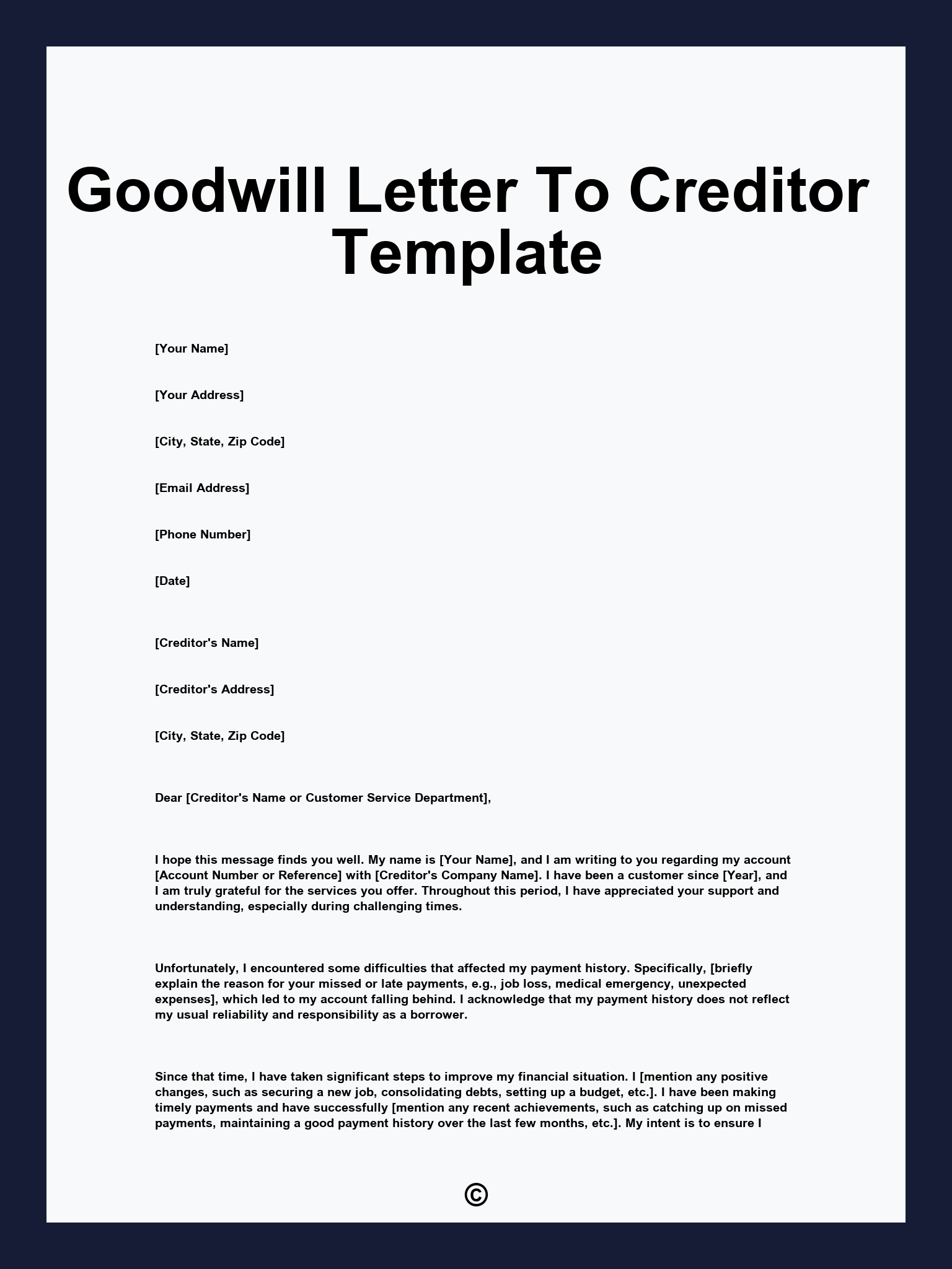 Goodwill Letter To Creditor Template