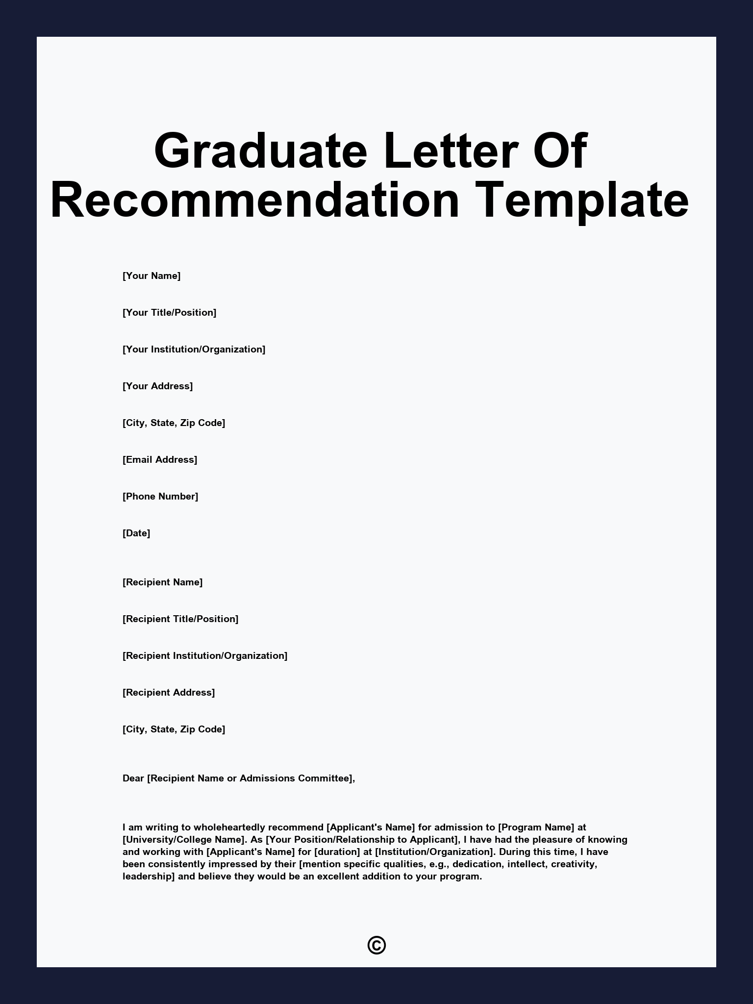 Graduate Letter Of Recommendation Template