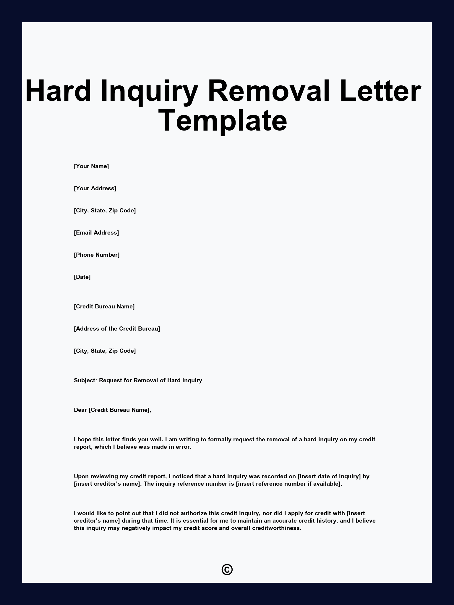 Hard Inquiry Removal Letter Template