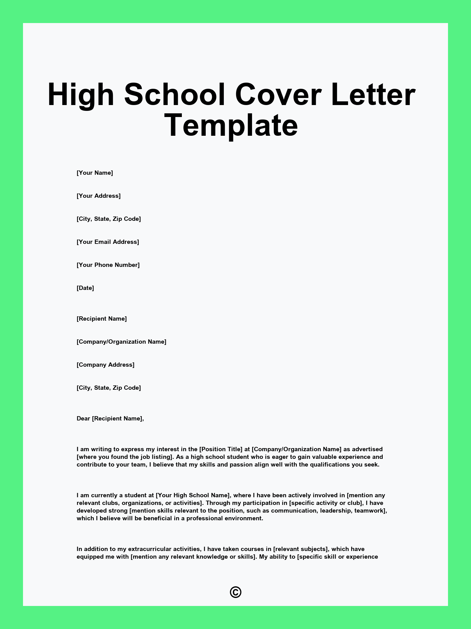 High School Cover Letter Template