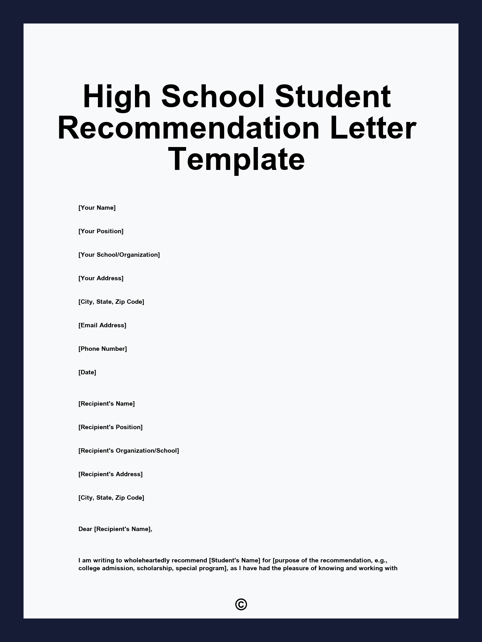 High School Student Recommendation Letter Template