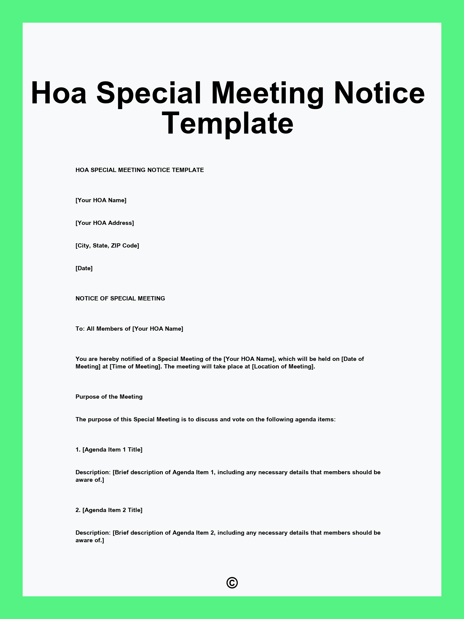 Hoa Special Meeting Notice Template