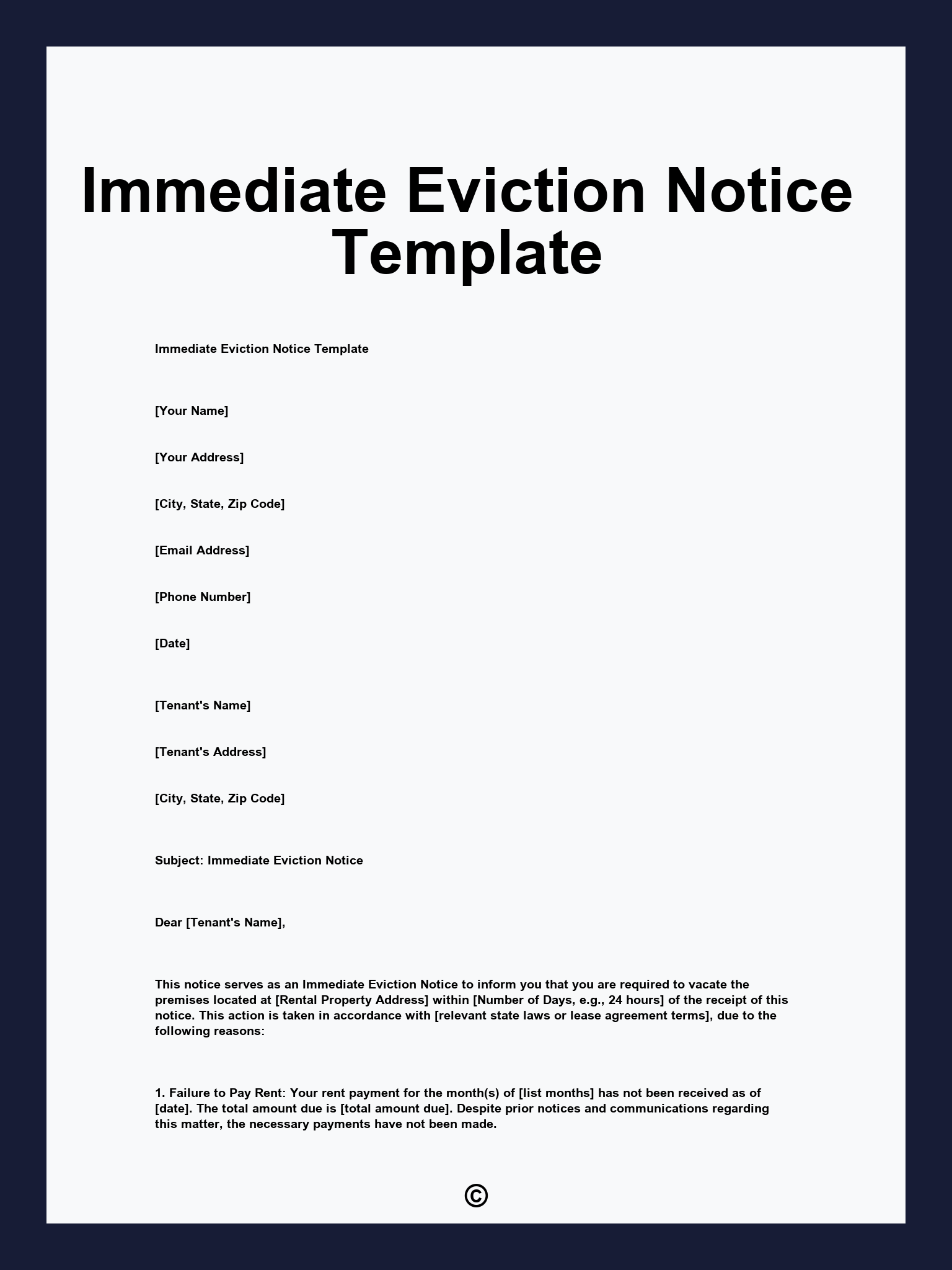 Immediate Eviction Notice Template